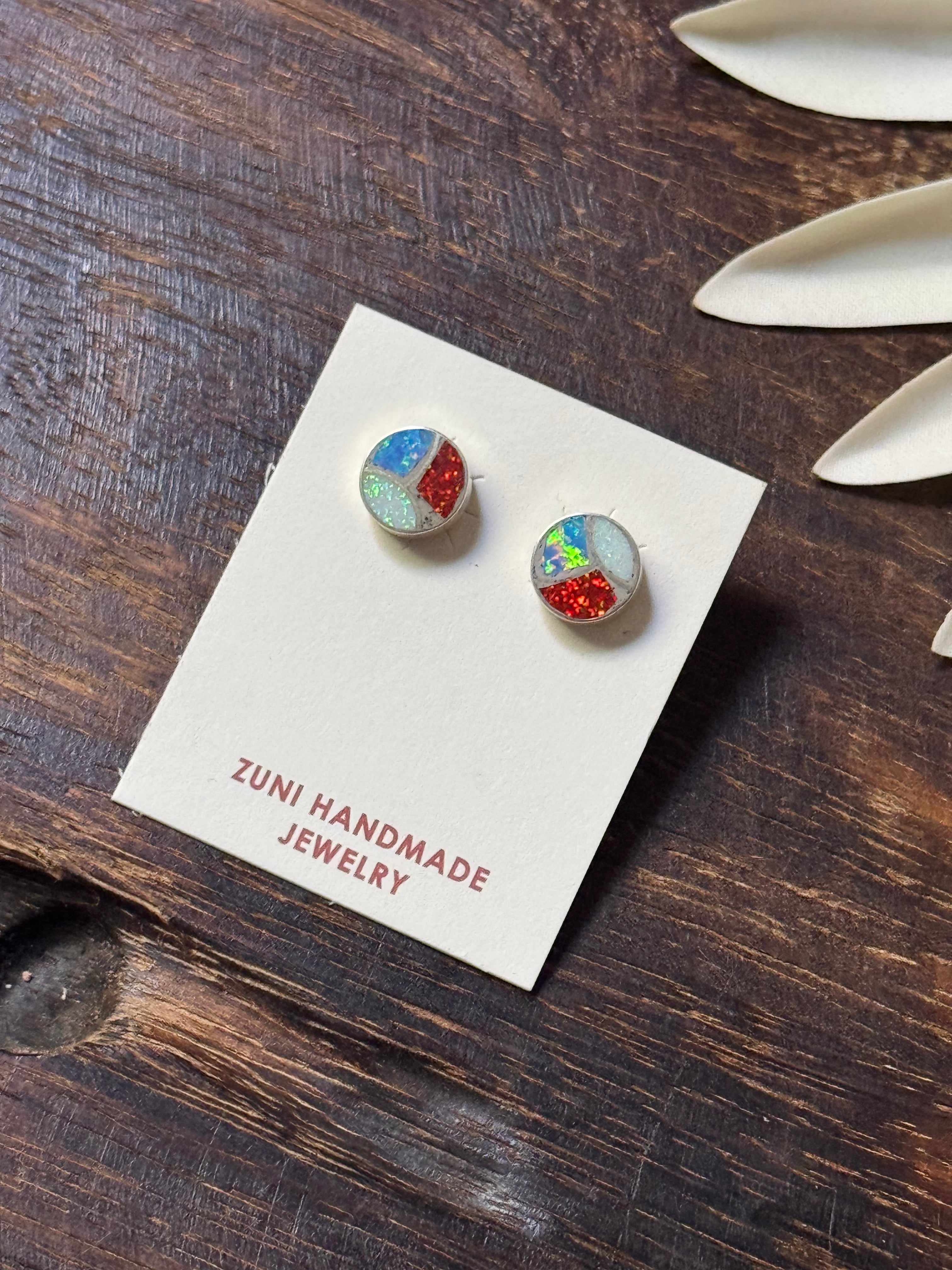 Zuni Made Opal & Sterling Silver Studs Earrings