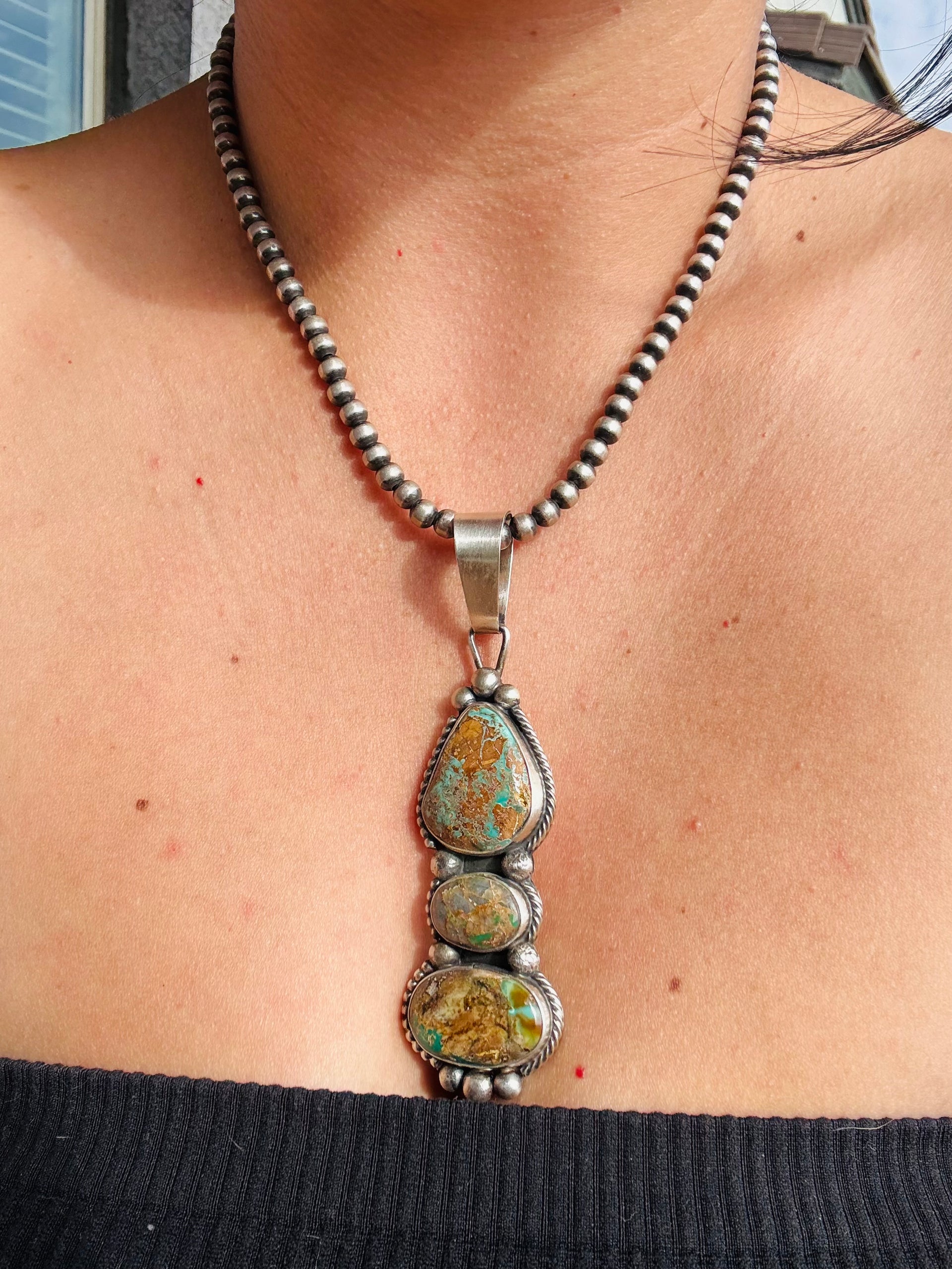 Navajo Made Royston Turquoise & Sterling Silver Pendant