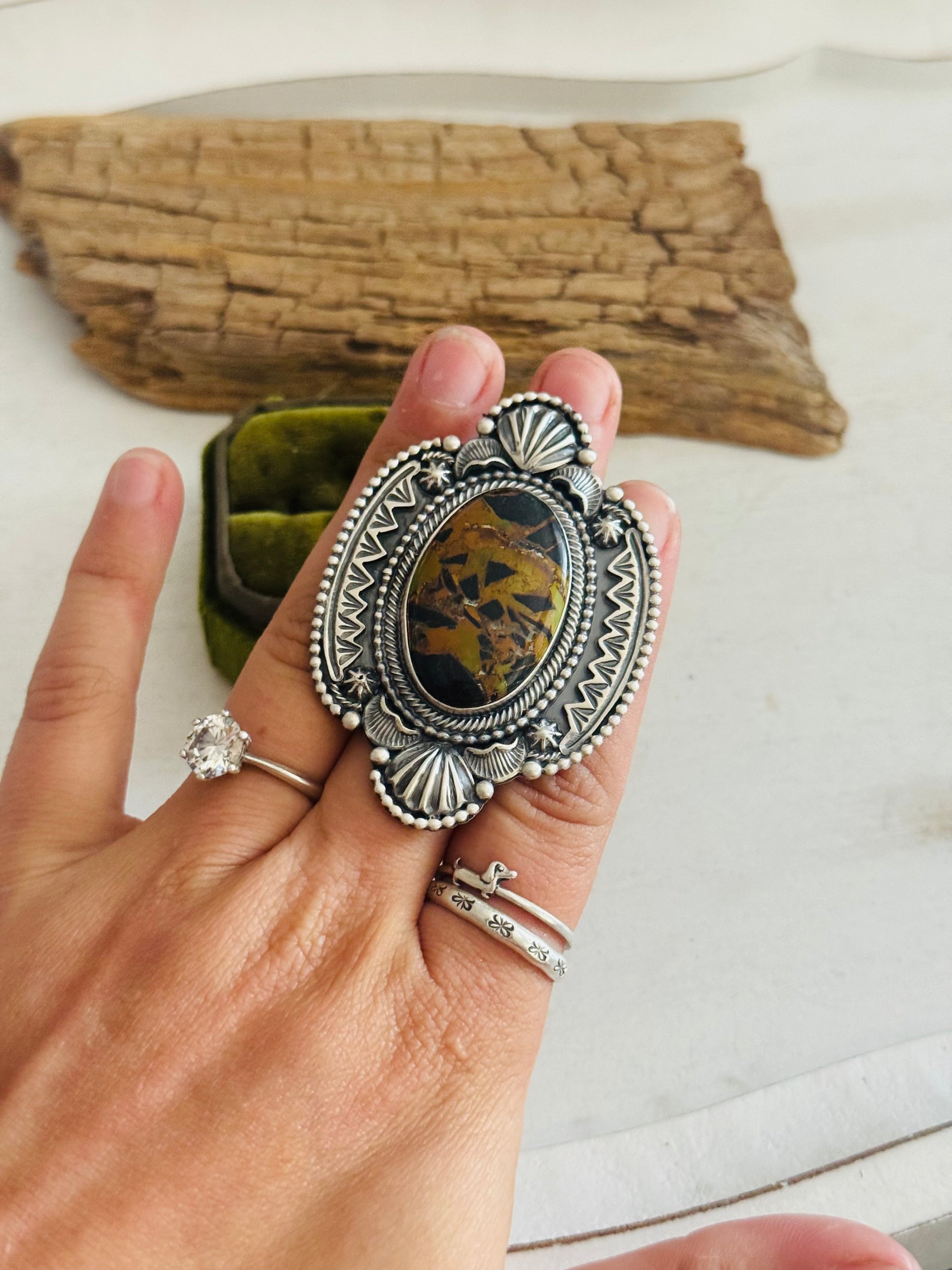 Randy Boyd Black Jack Turquoise & Sterling Silver Ring Size 7.5