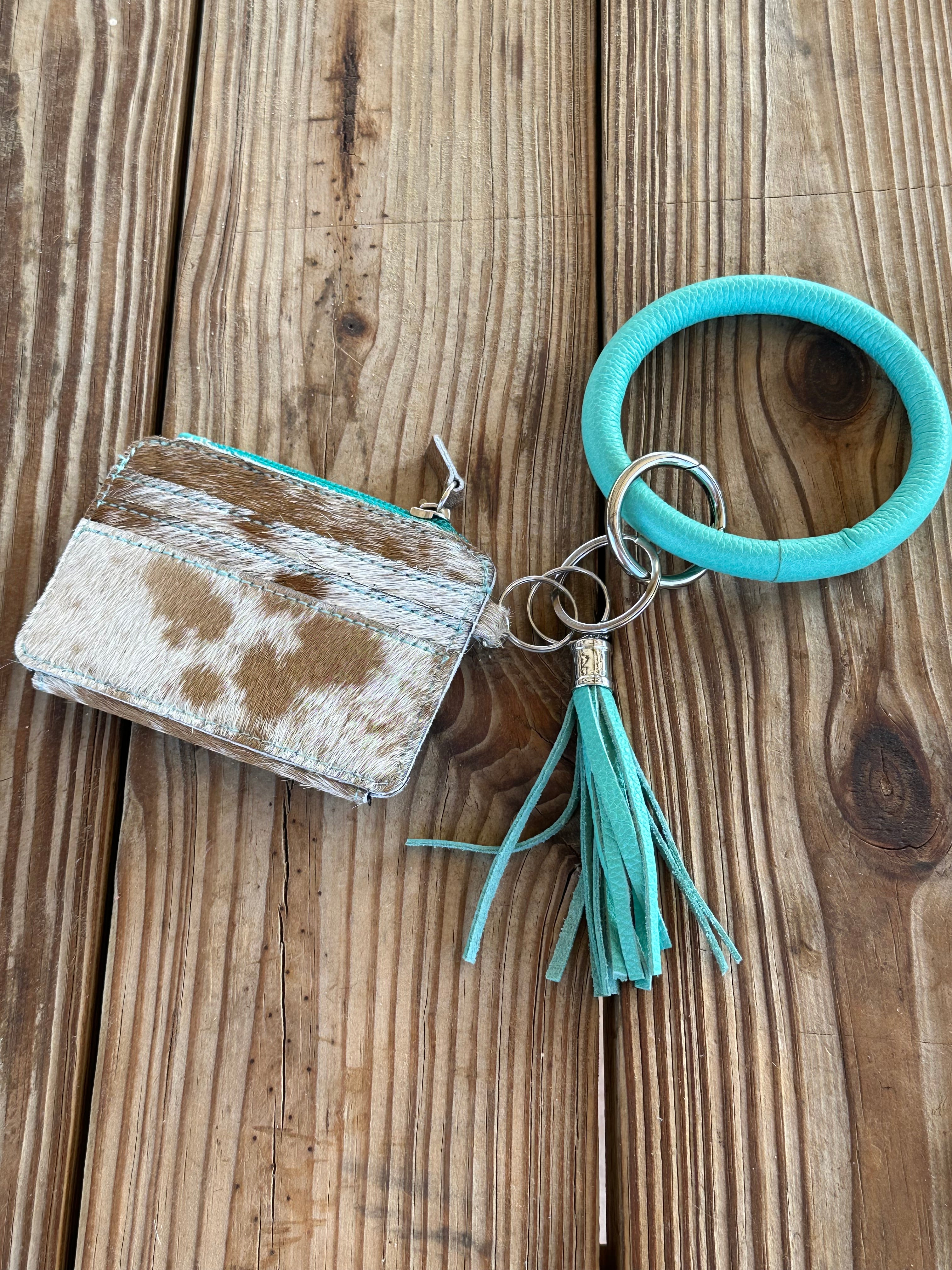 Genuine Leather & Cowhide Wristlet Card Holder