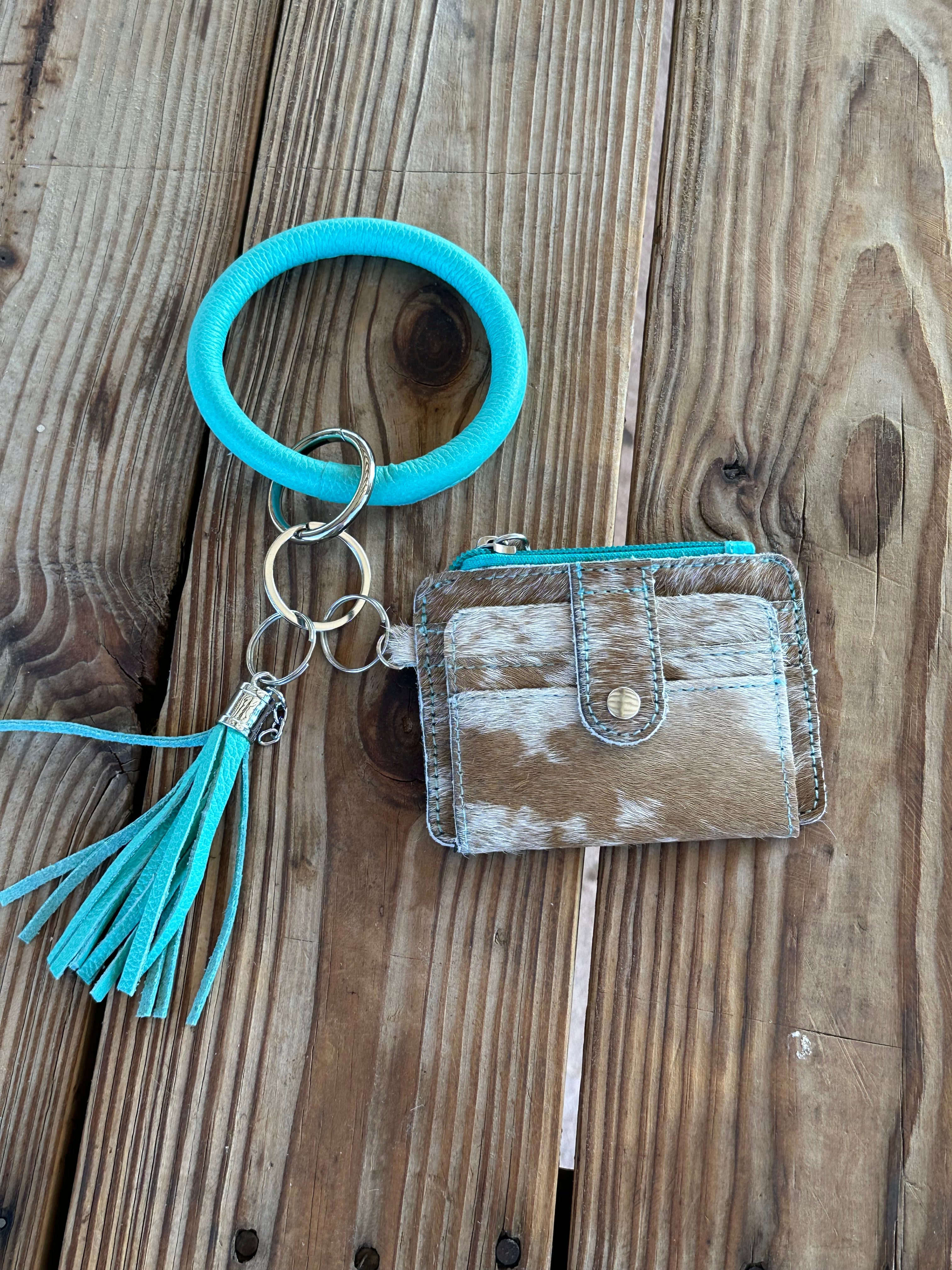 Genuine Leather & Cowhide Wristlet Card Holder