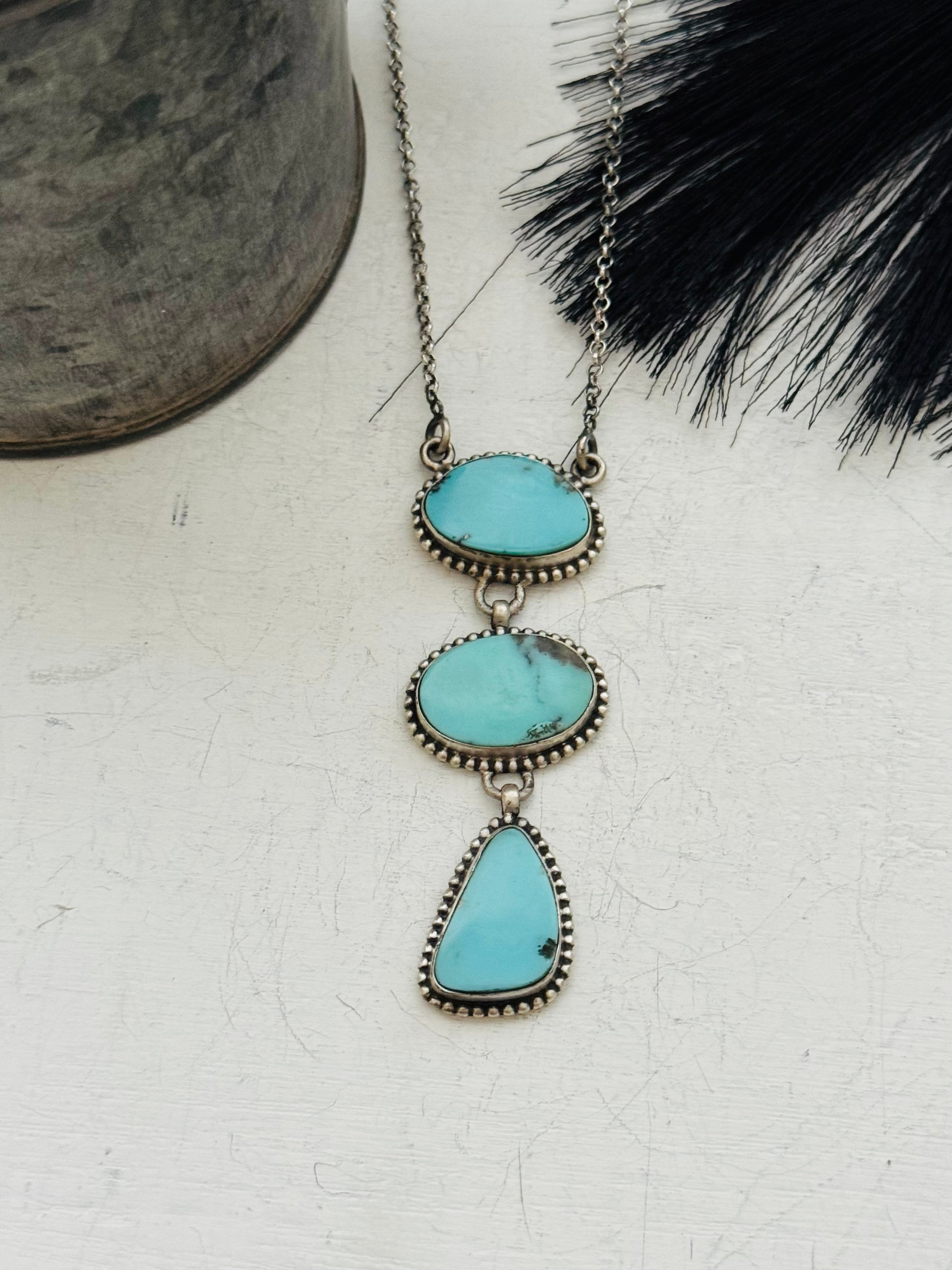 Southwest Handmade Kingman Turquoise & Sterling Silver Chain Necklace