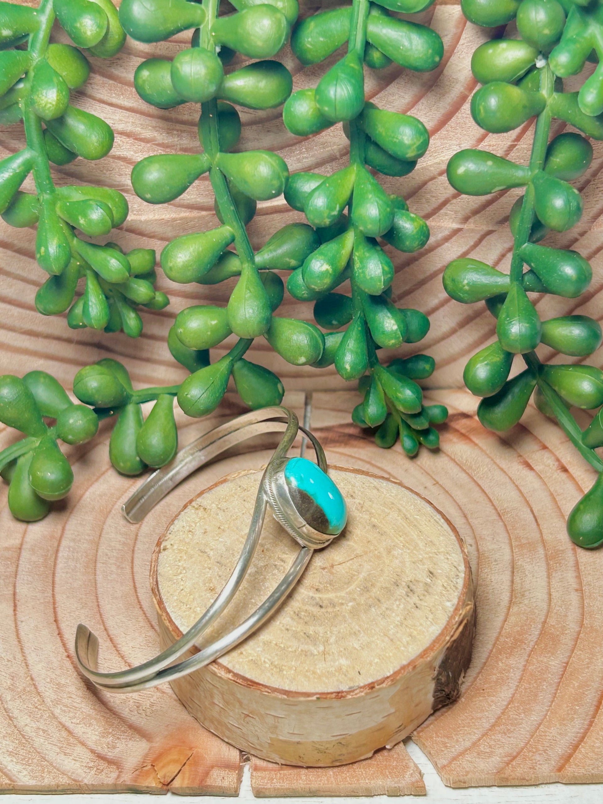 Navajo Made Kingman Turquoise & Sterling Silver Cuff Bracelet