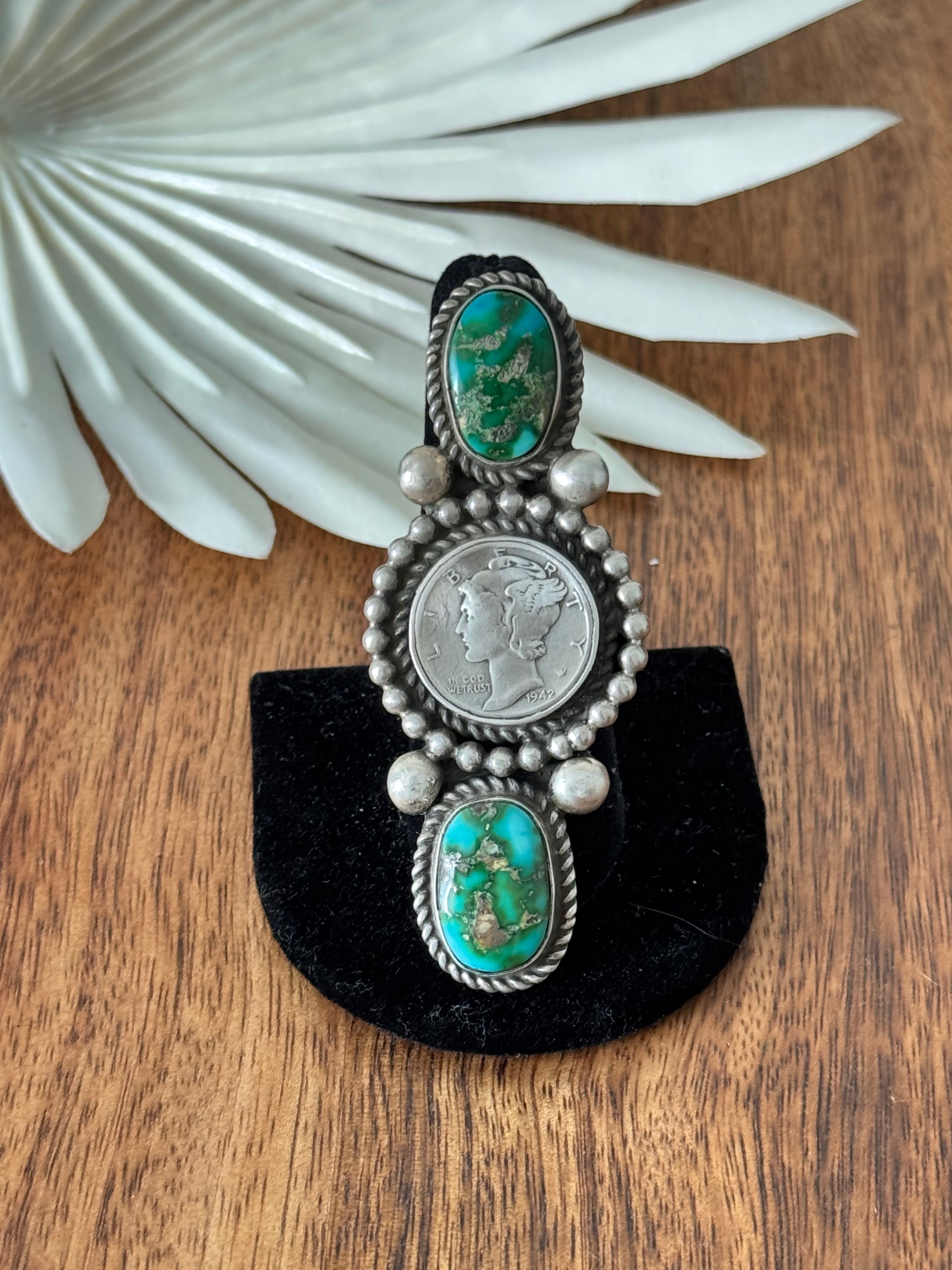 Alex Sanchez Sonoran Mountain Turquoise & Sterling Silver Adjustable Liberty Coin Ring