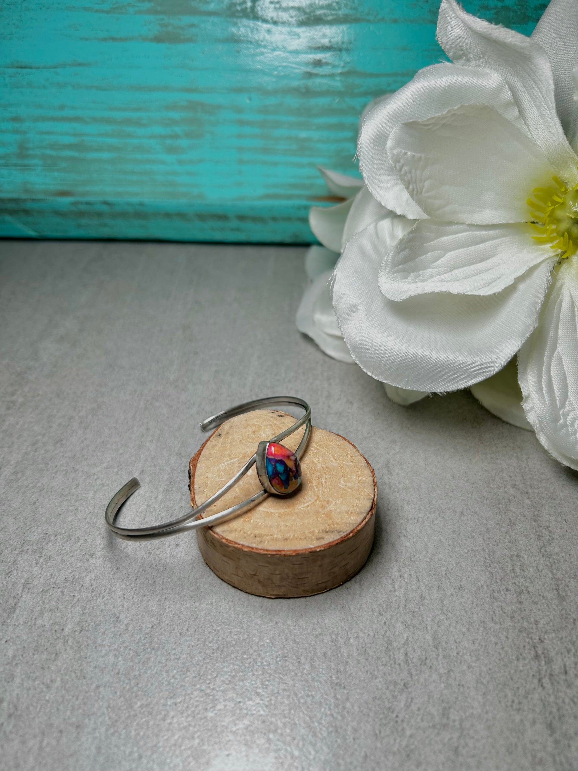 Navajo Made Mohave Turquoise  & Sterling Silver Cuff Bracelet