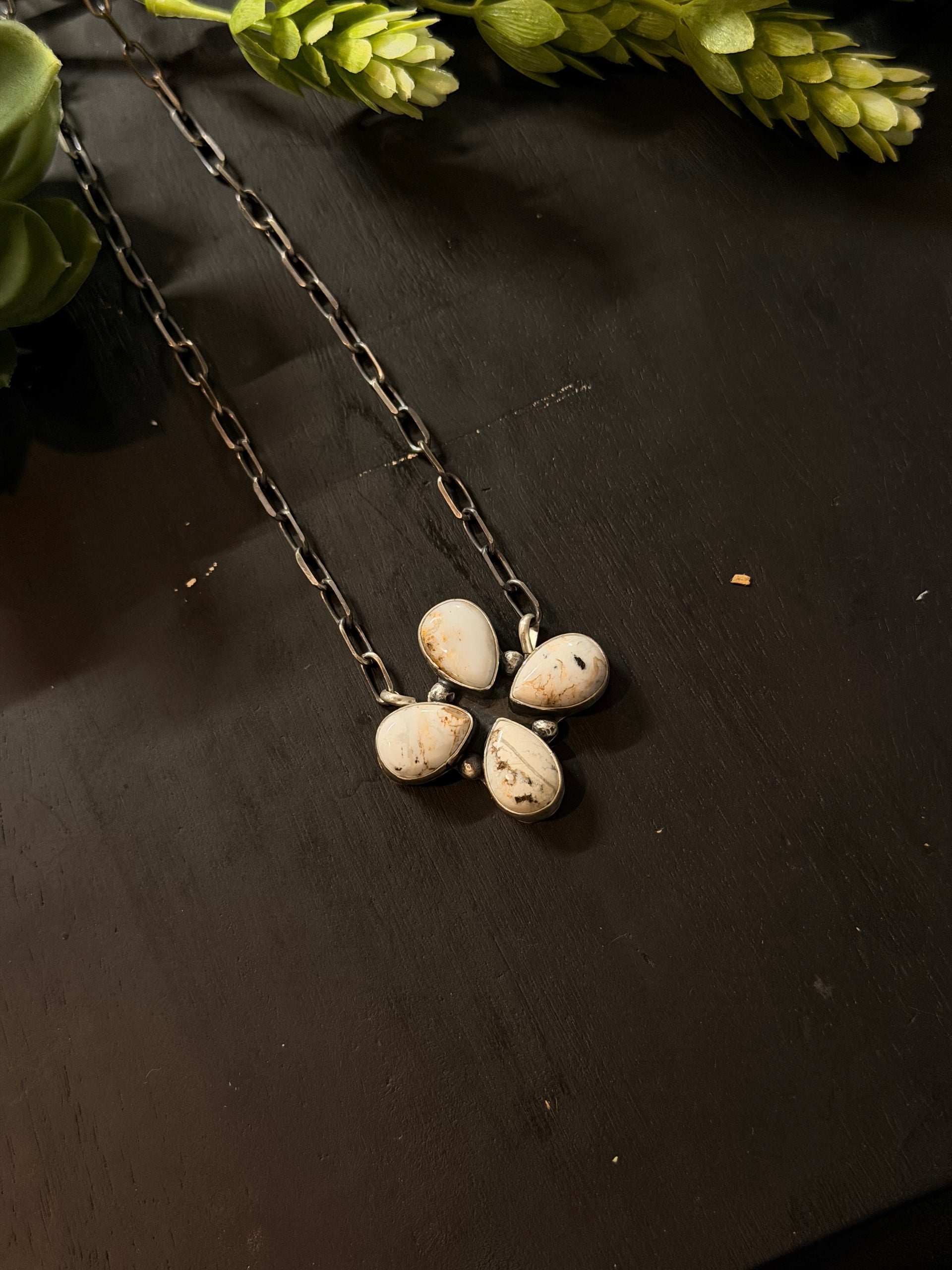 Myra Bennaly White Buffalo & Sterling Silver Cluster Necklace