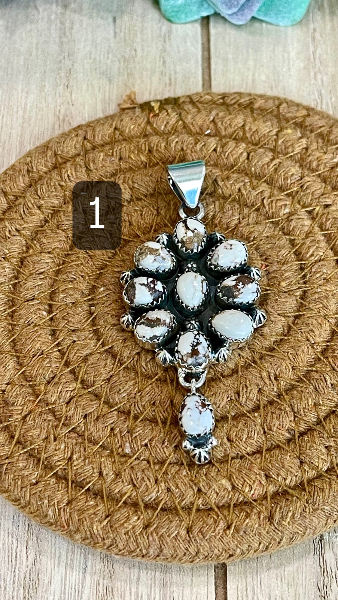 Southwest Handmade Wild Horse & Sterling Silver Cluster Dangle Pendant