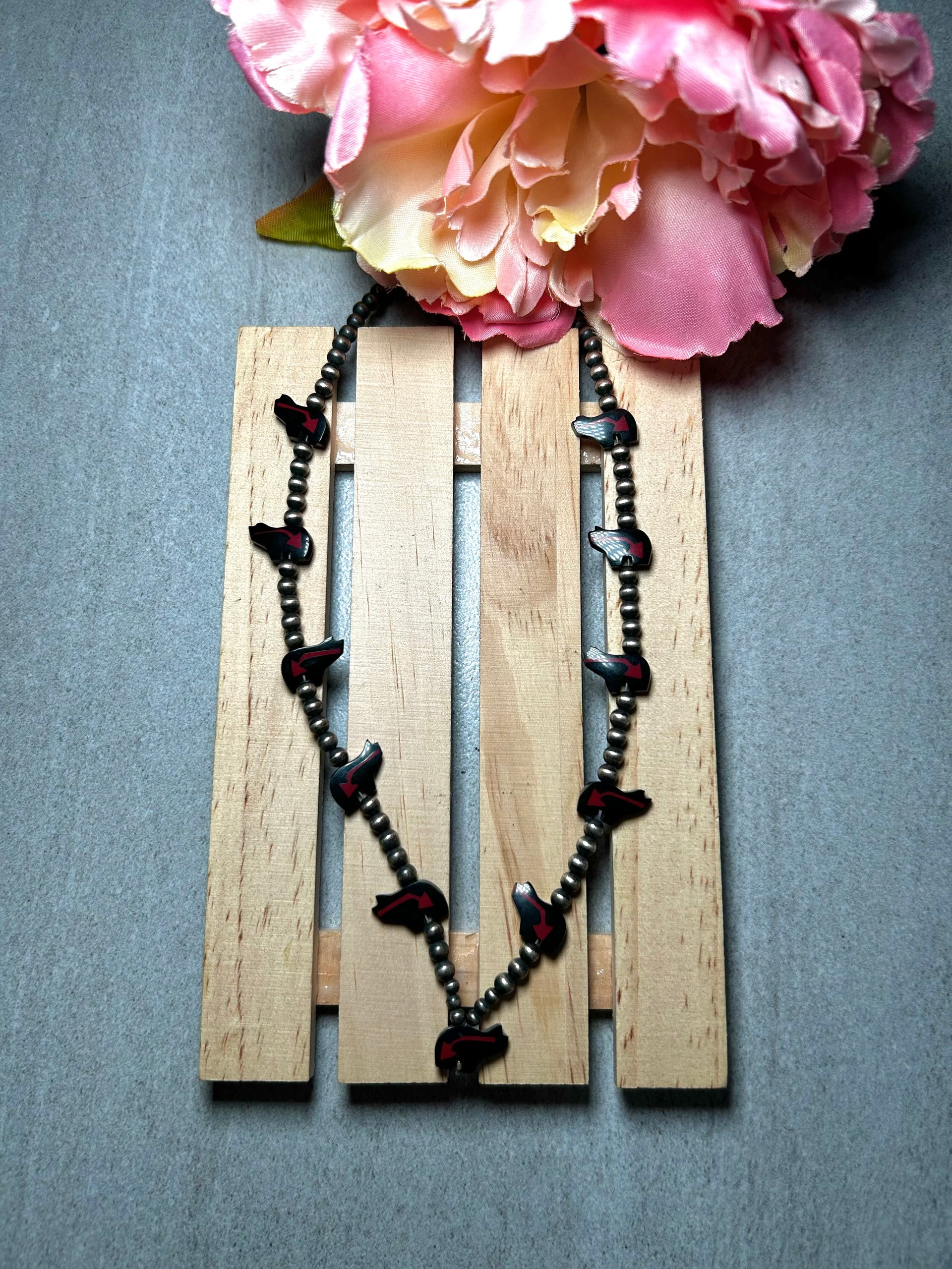 Navajo Made Strung Fetish & Sterling Silver Cluster Necklace