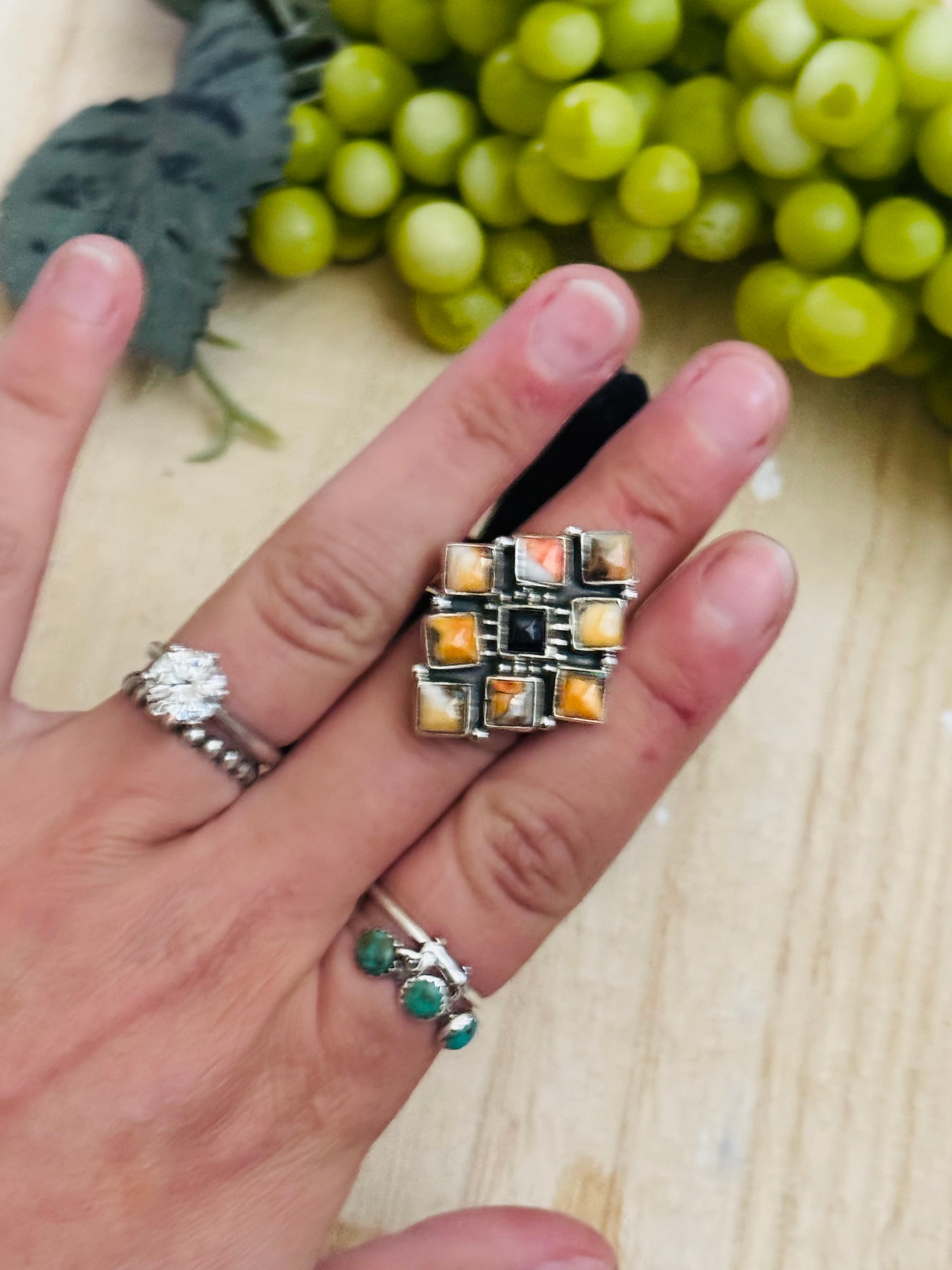 Southwest Handmade Multi Stone & Sterling Silver Adjustable Cluster Ring