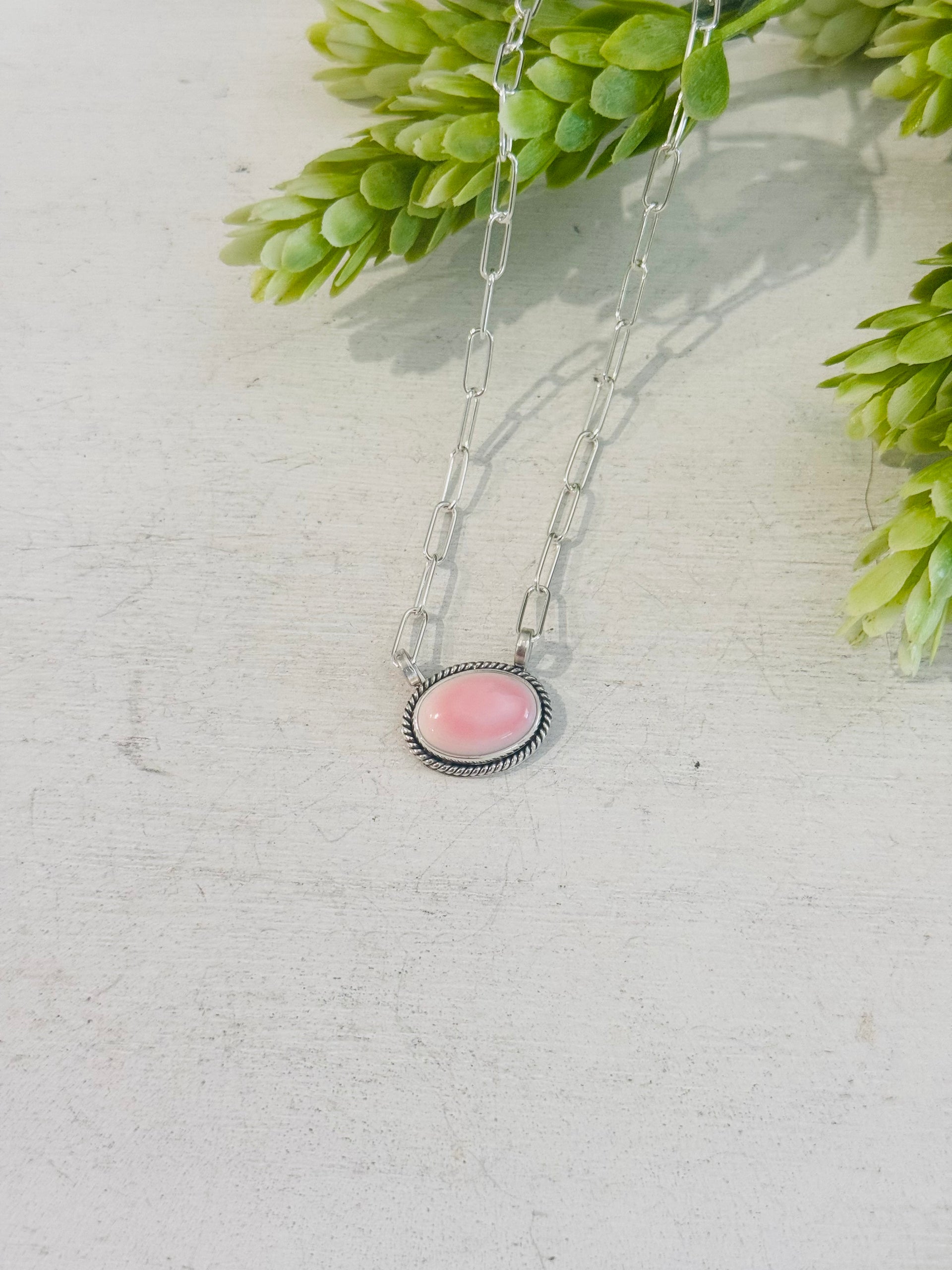 Southwest Made Pink Conch & Sterling Silver Necklace