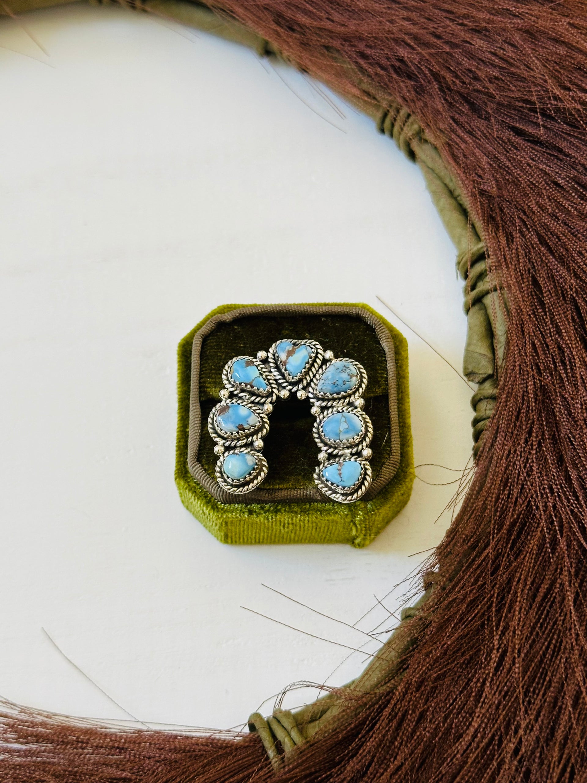 TTD “Prosperous” Golden Hills Turquoise & Sterling Silver Adjustable Cluster Naja Ring