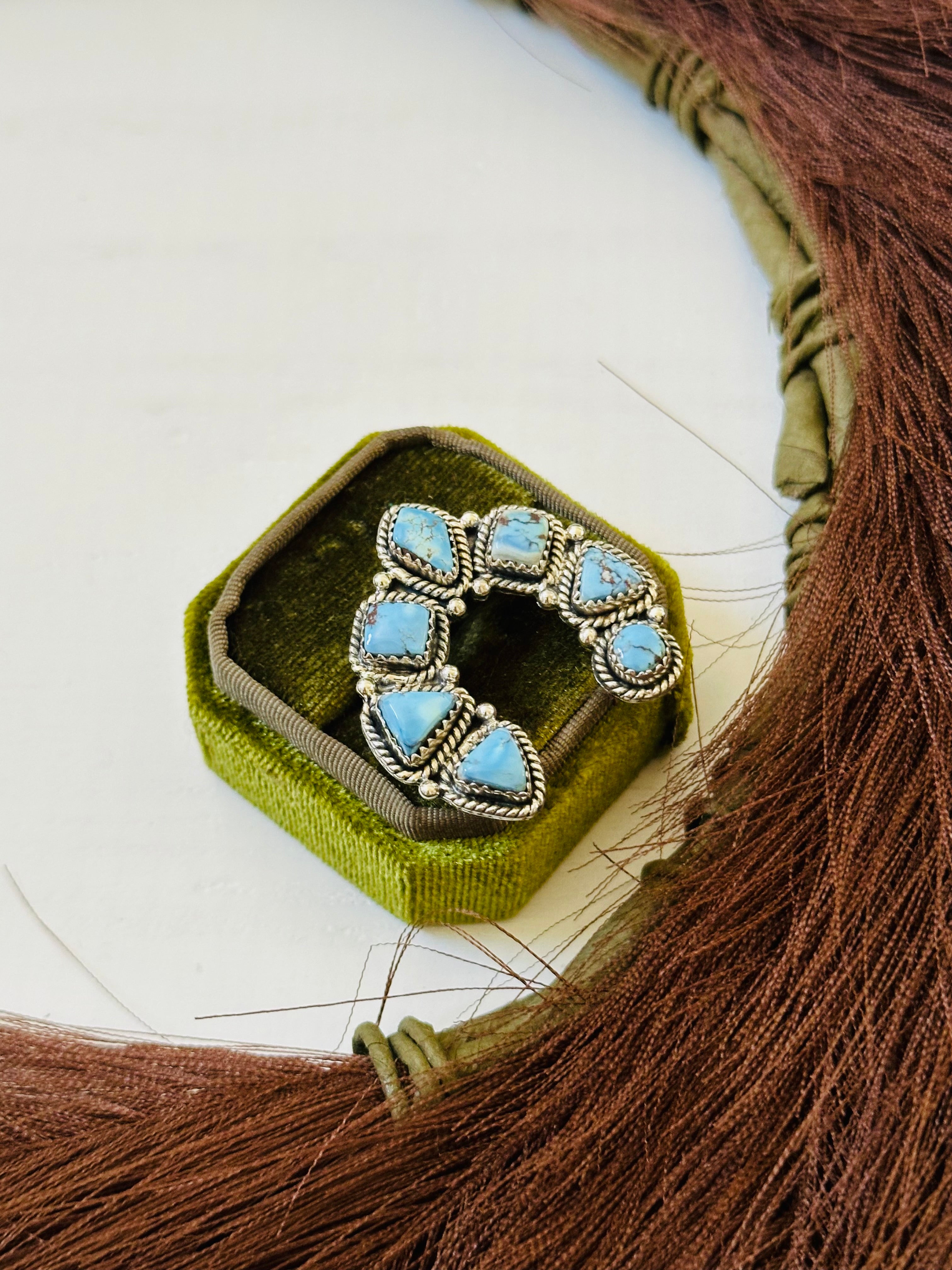 TTD “Prosperous” Golden Hills Turquoise & Sterling Silver Adjustable Cluster Naja Ring