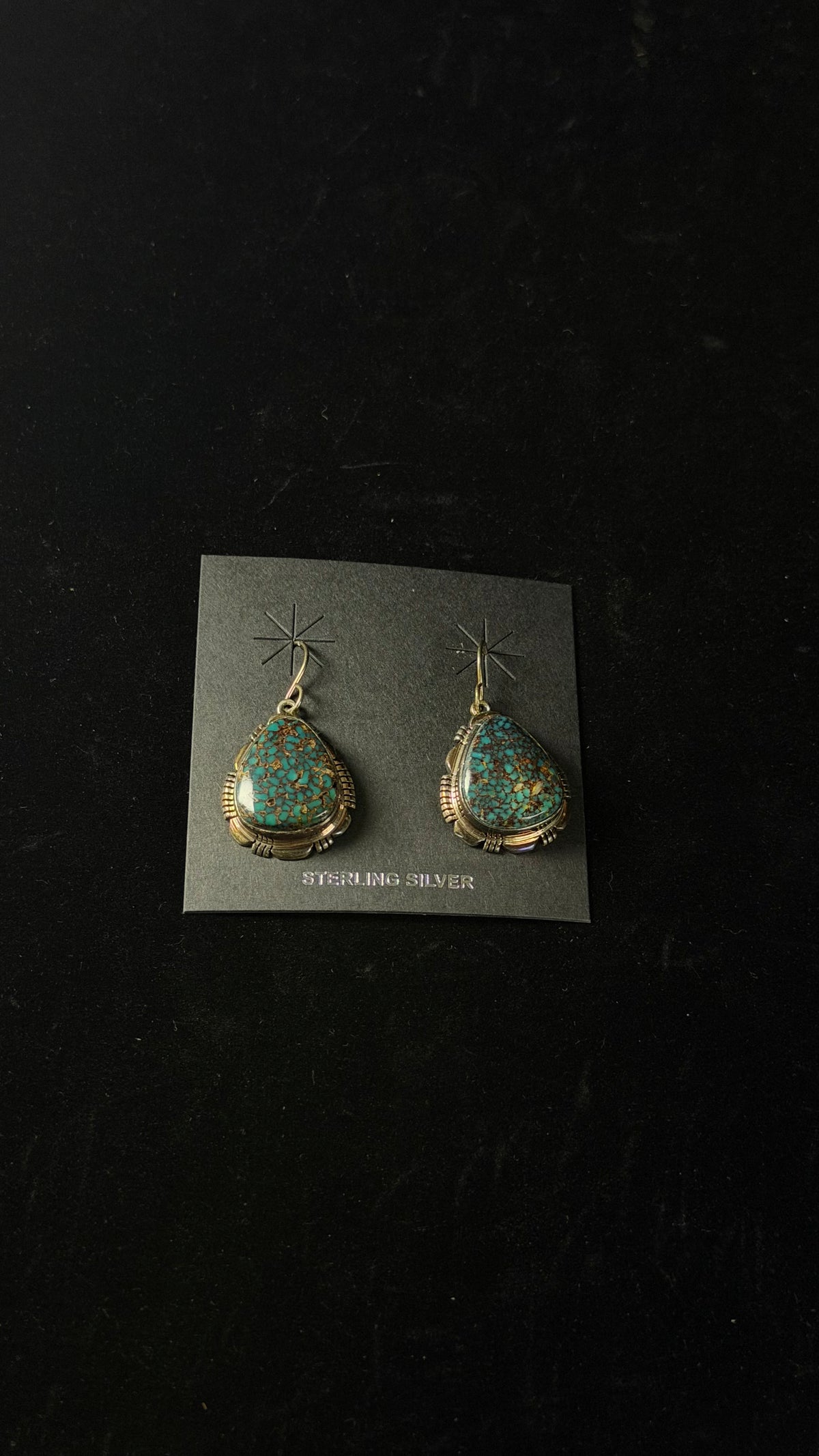 Navajo Made Apache Mine Nevada Turquoise & Sterling Silver Dangle Earrings