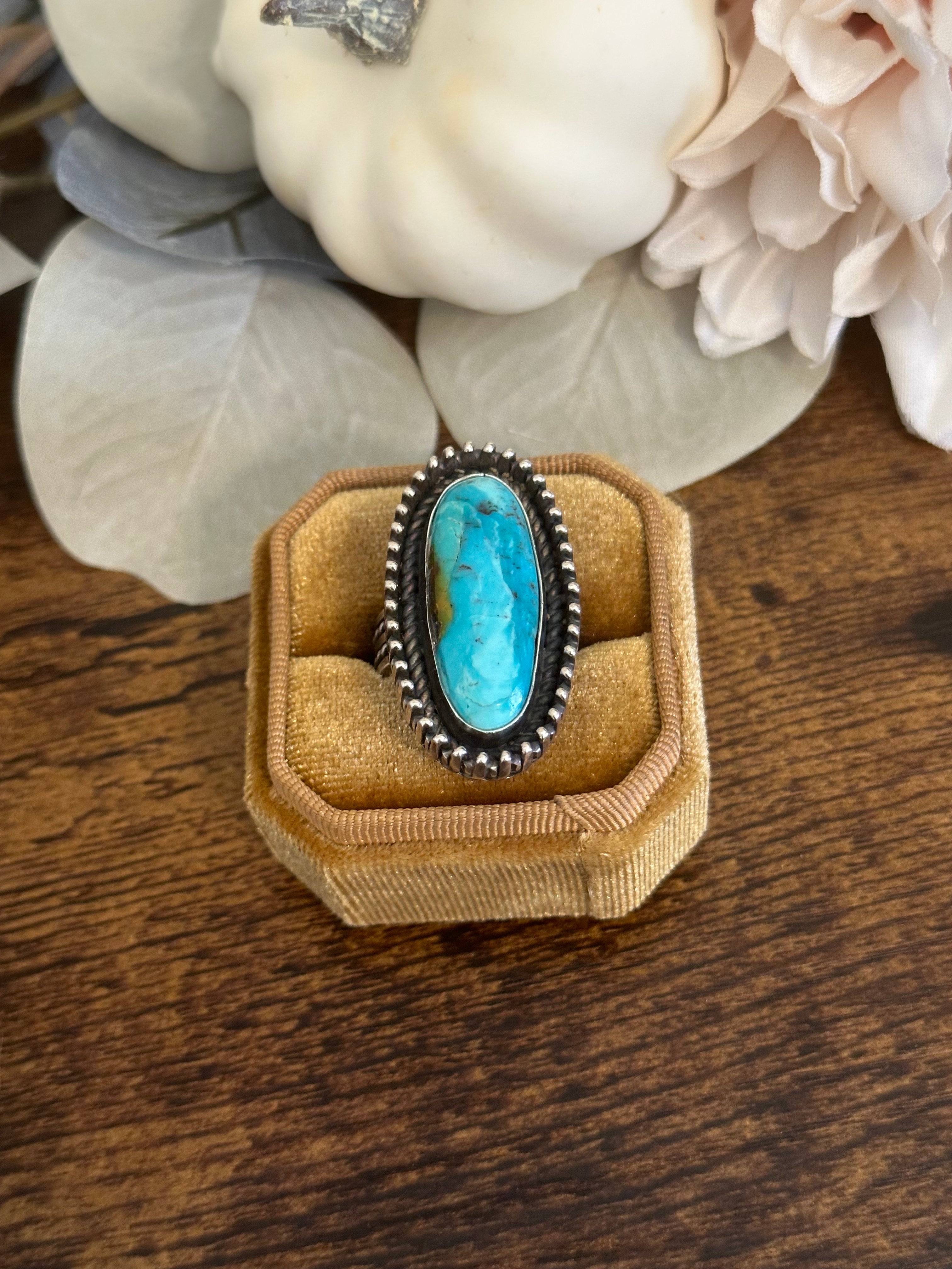 Navajo Made Kingman Turquoise & Sterling Silver Ring Size 7.25