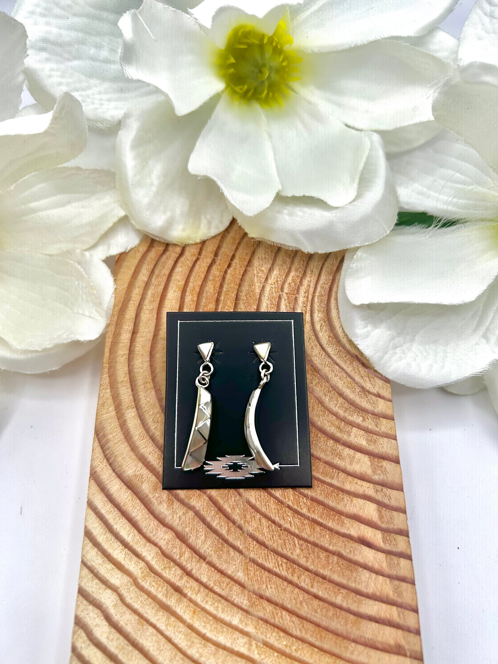 Zuni Made Mother of Pearl & Sterling Silver Post  Earrings