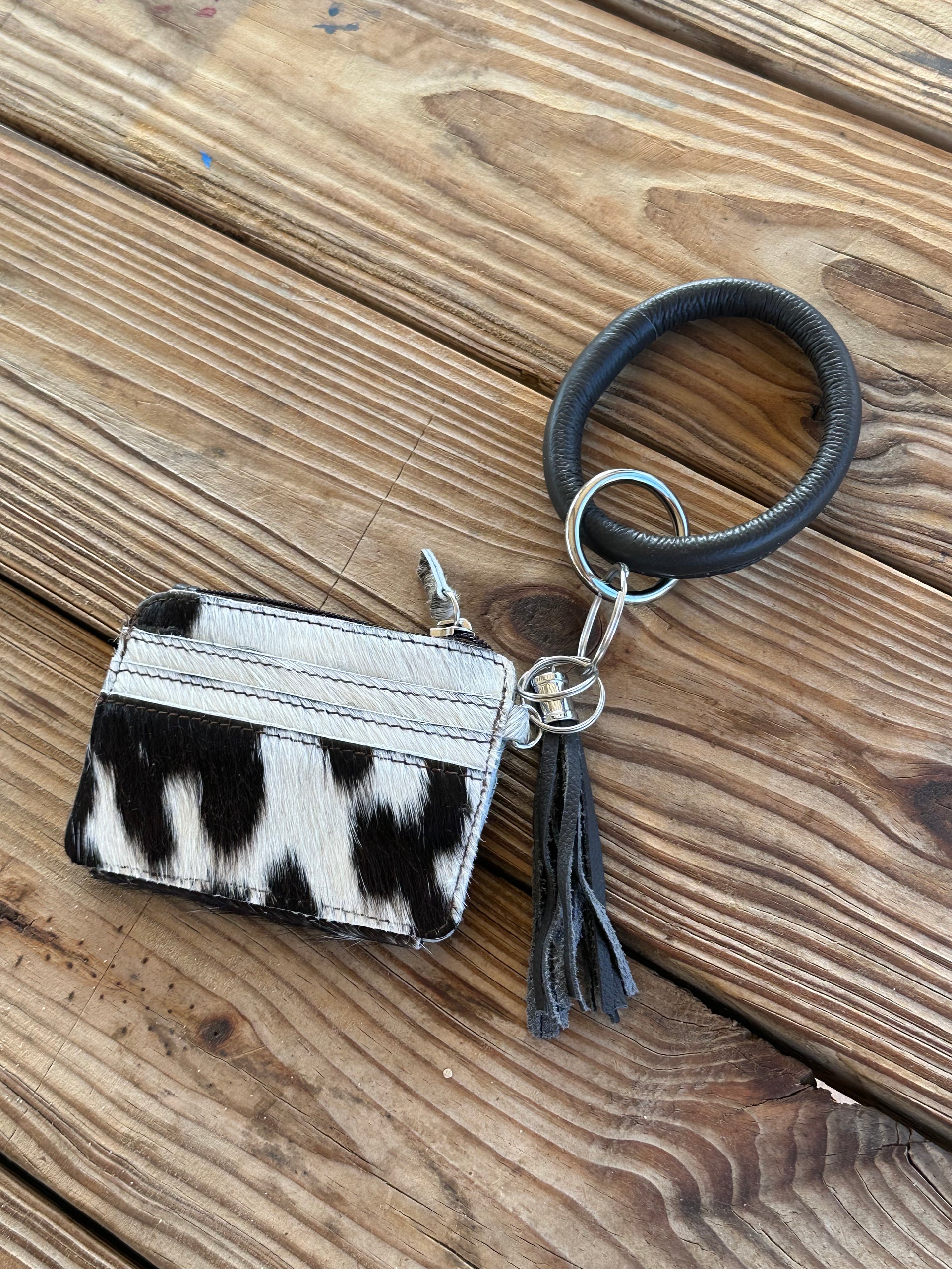 Genuine Leather & Cowhide Wristlet Card Holder