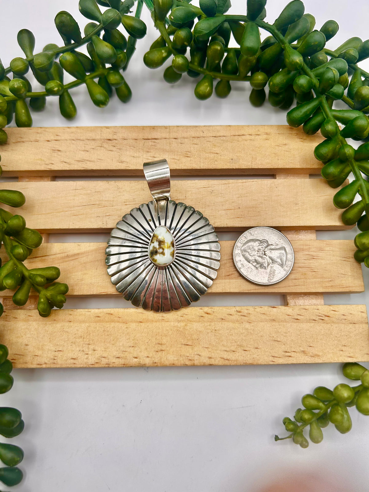 Navajo Made Palomino Variscite & Sterling Silver Pendant