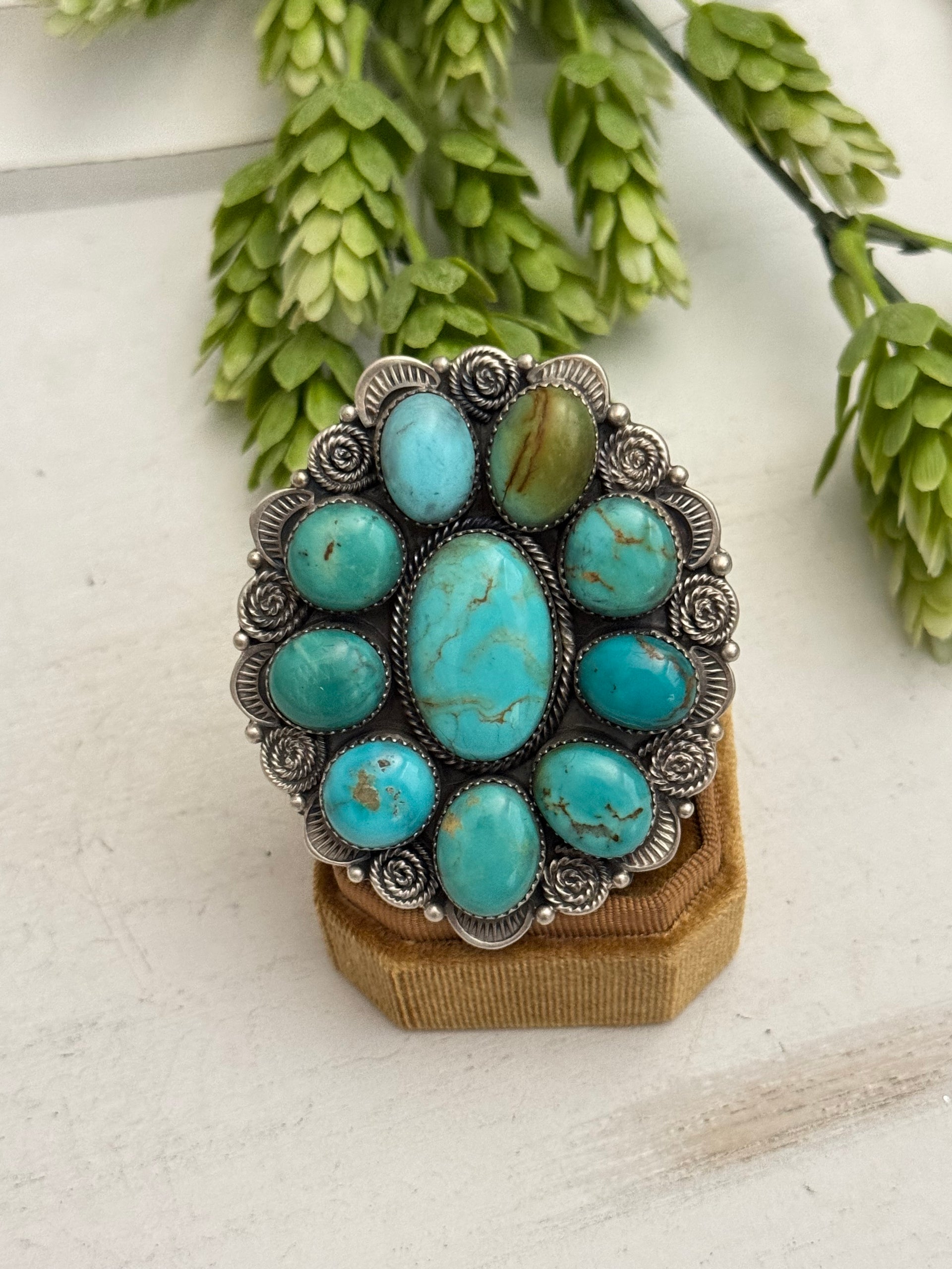 Juanita Long Kingman Turquoise & Sterling Silver Adjustable Cluster Ring