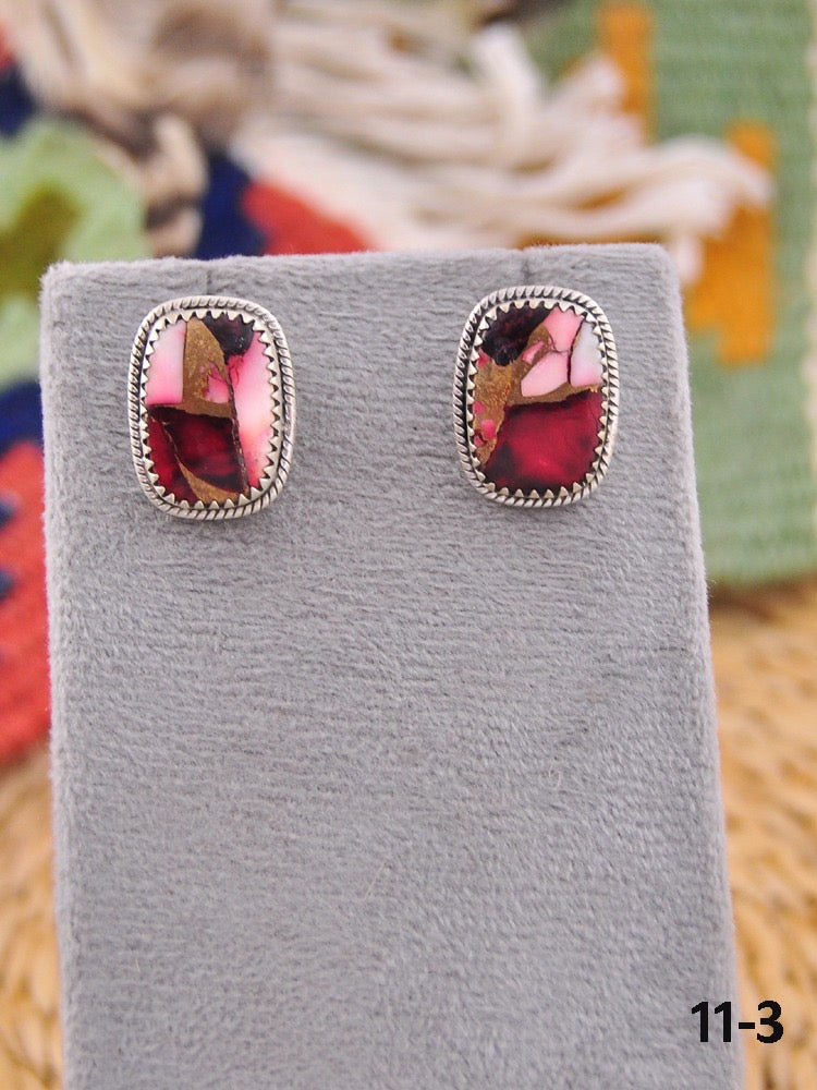 Southwest Made Rose Dahlia & Sterling Silver Post Earrings