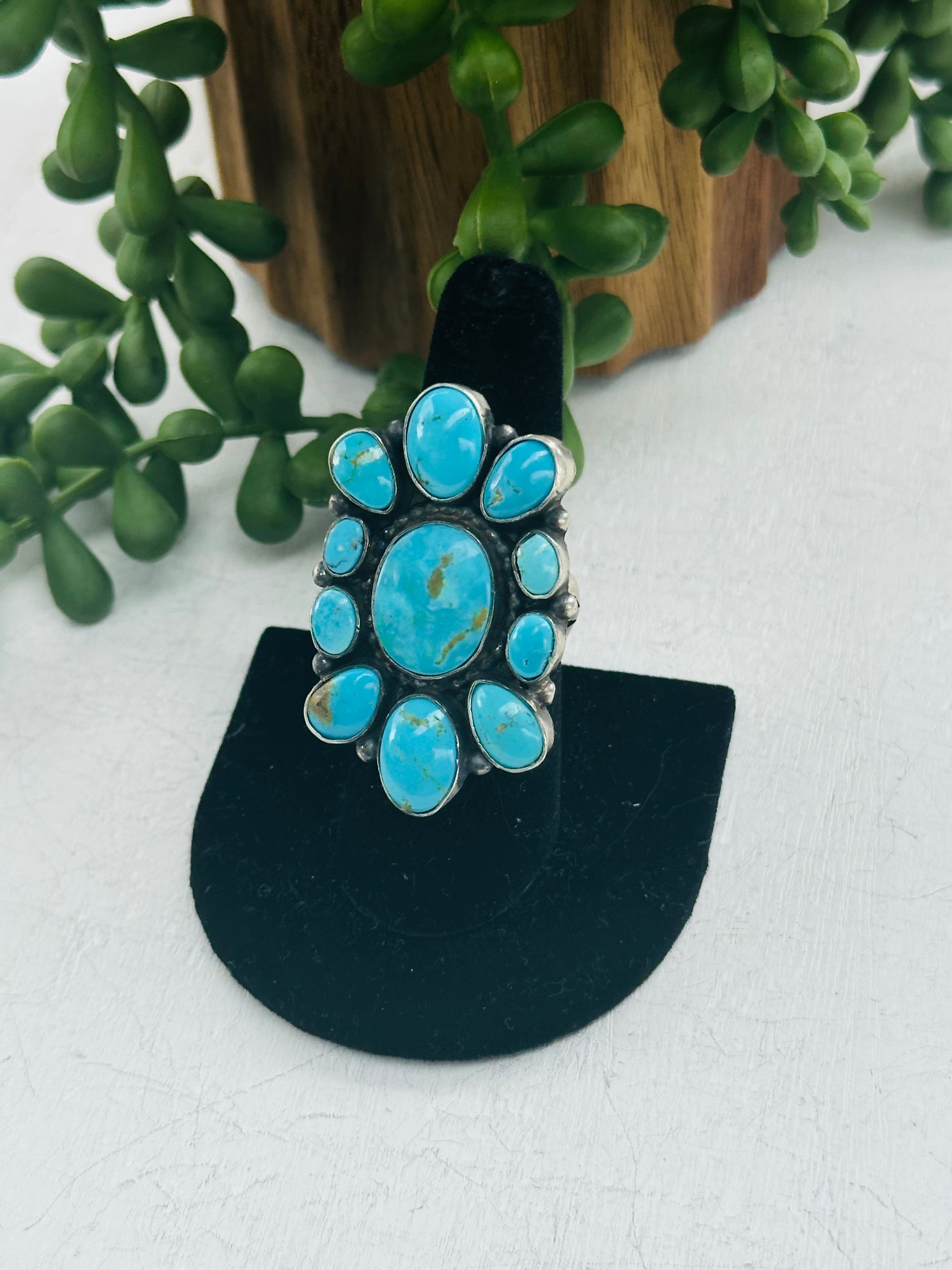 Blaine Yellowhorse Kingman Turquoise & Sterling Silver Ring Size 6.25