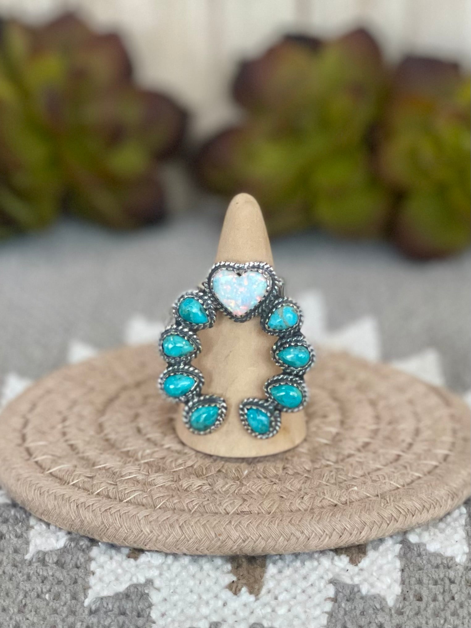 Southwest Handmade Multi Stone & Sterling Silver Adjustable Naja Ring