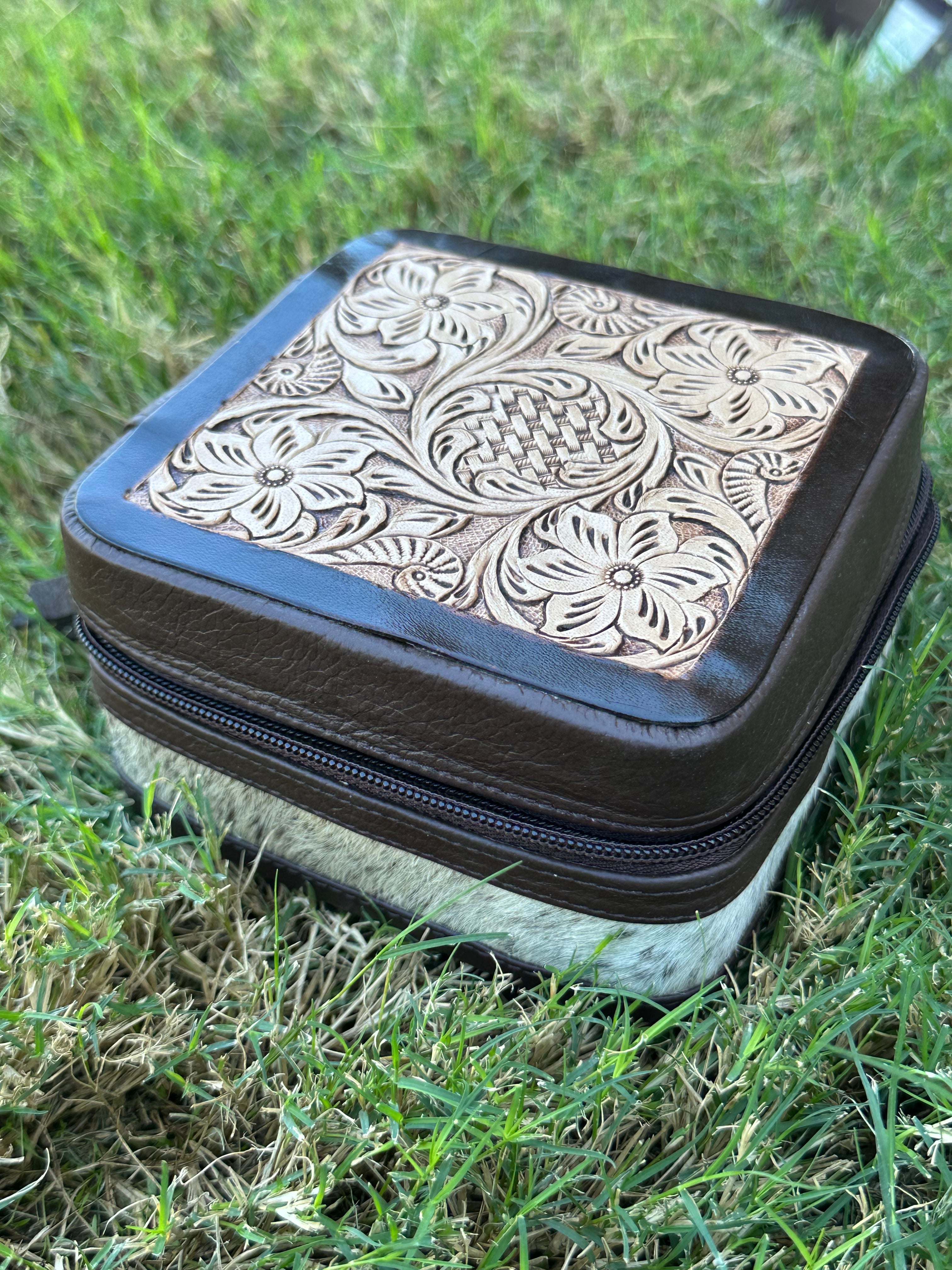 Genuine Tooled Leather Cowhide Jewelry Box