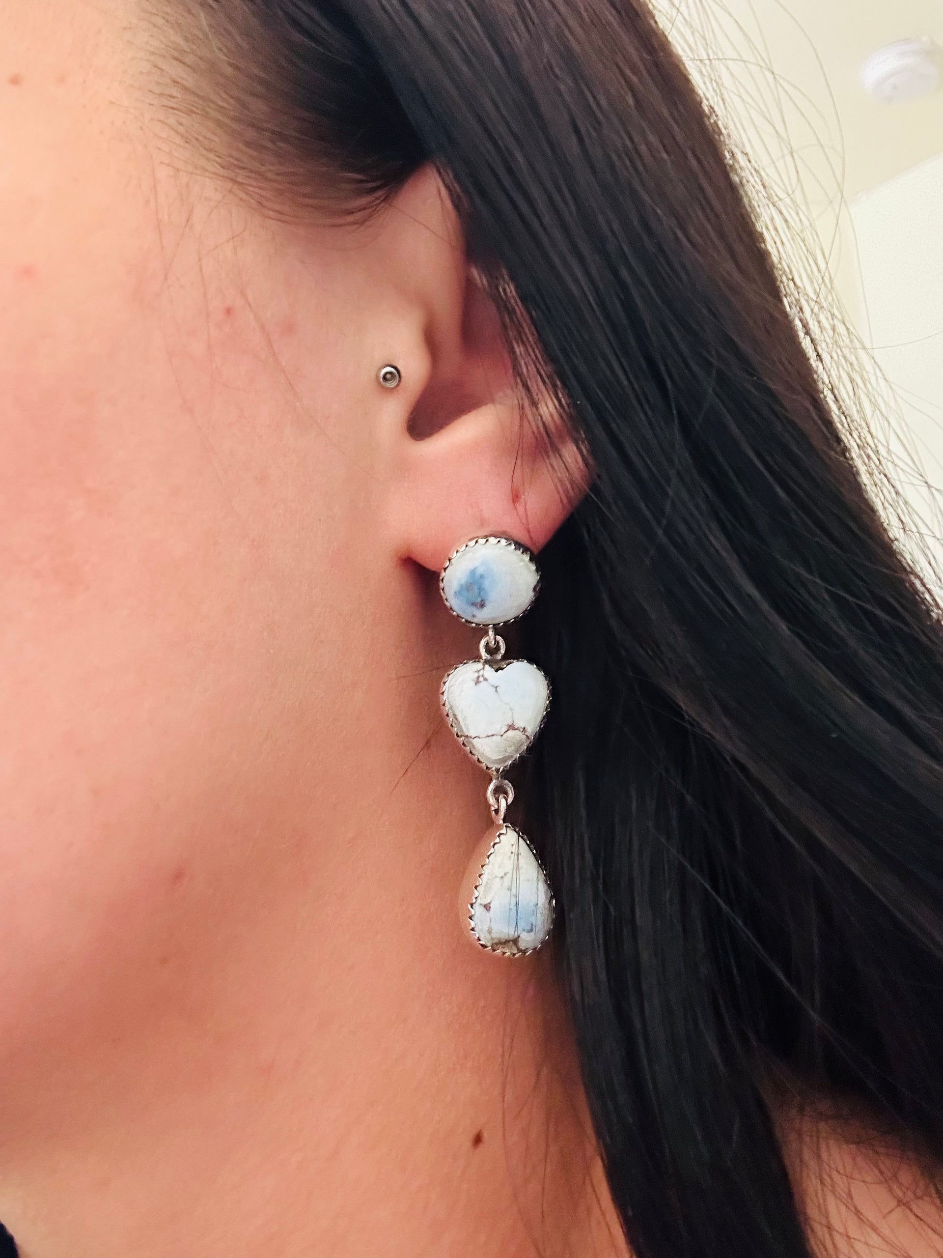 Southwest Handmade Golden Hills Turquoise & Sterling Silver Post Dangle Earrings