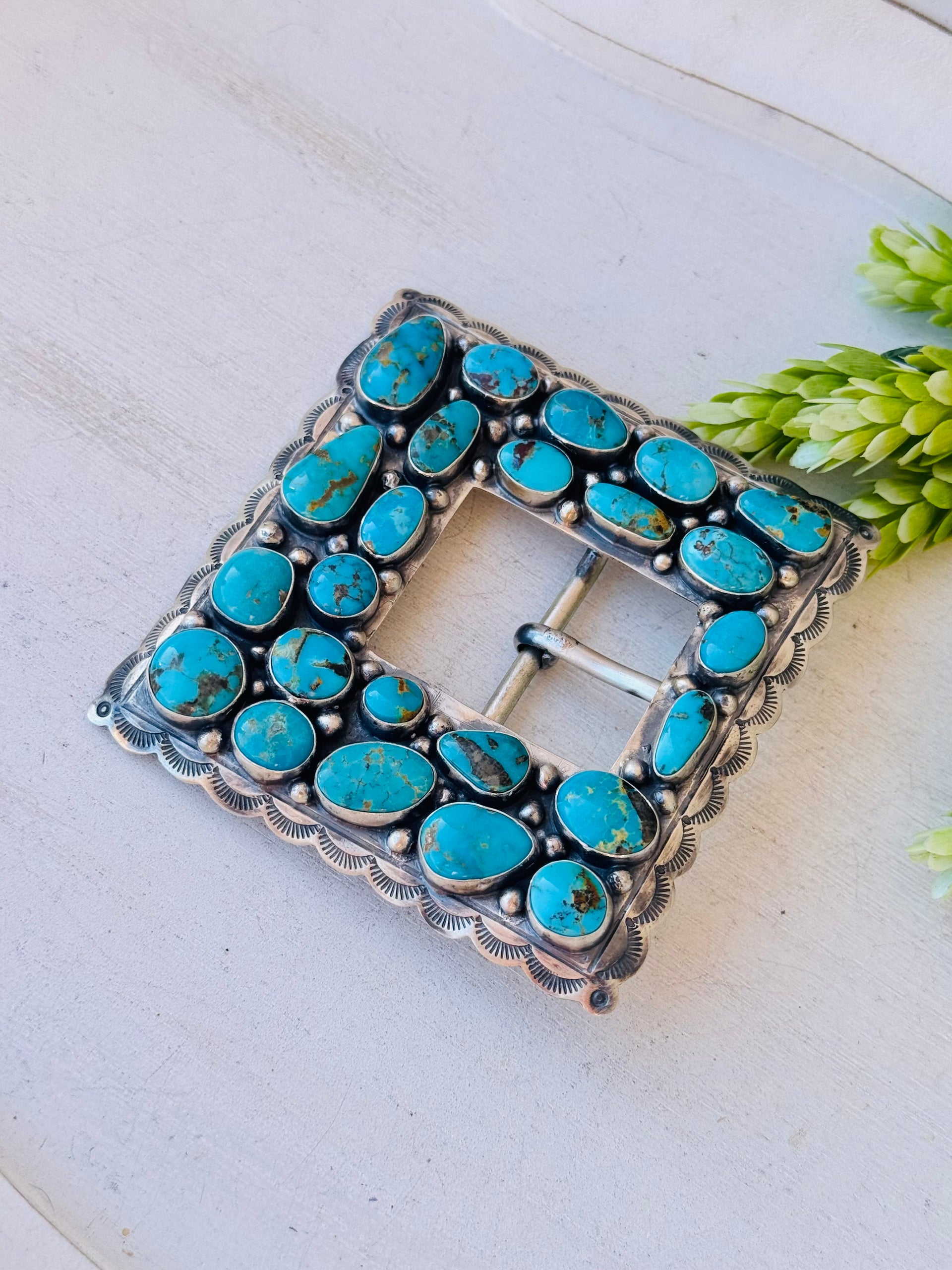 Bobby Johnson Royston Turquoise & Sterling Silver Belt Buckle