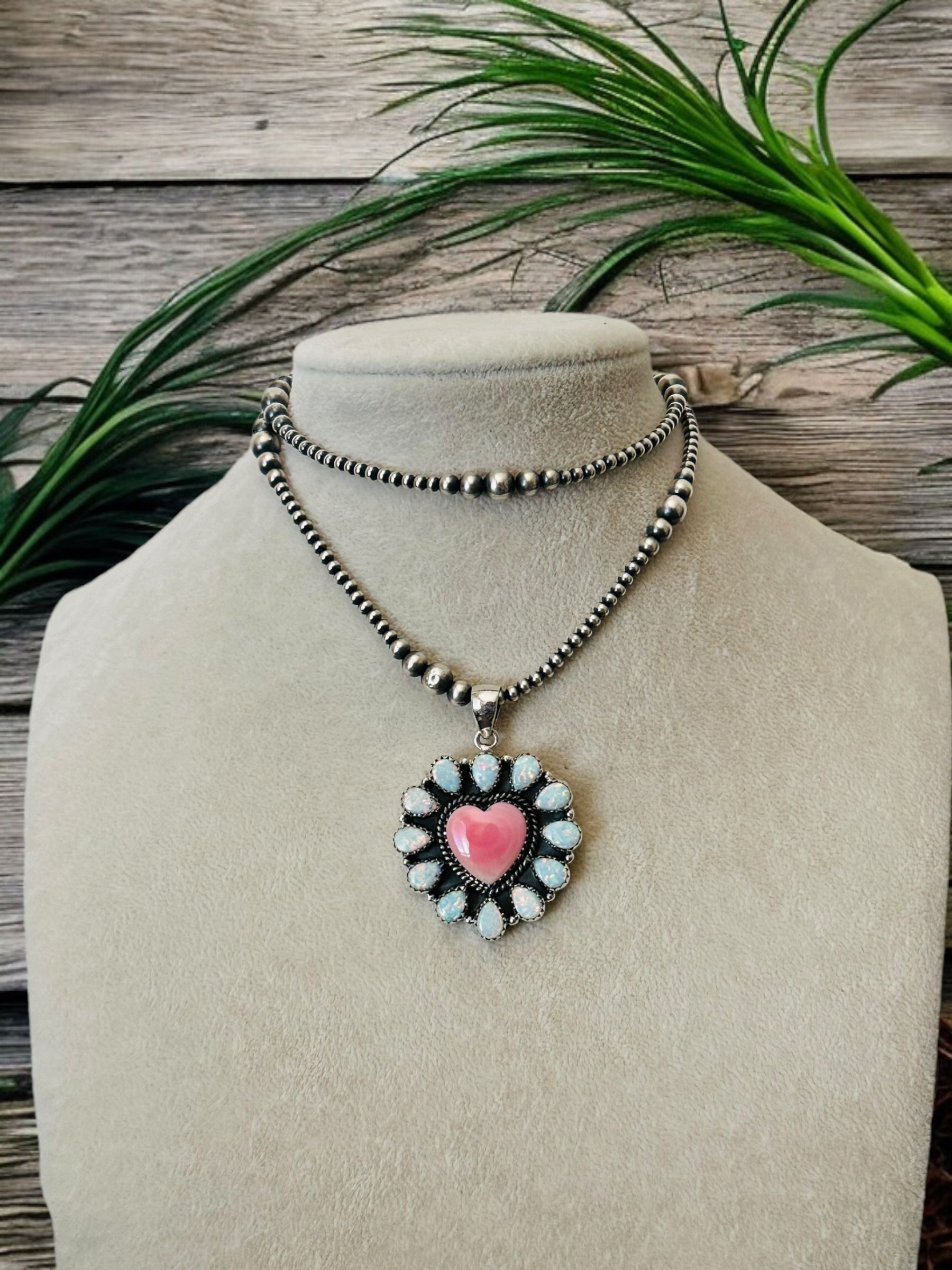 Southwest Handmade Multi Stone & Sterling Silver Cluster Heart Pendant