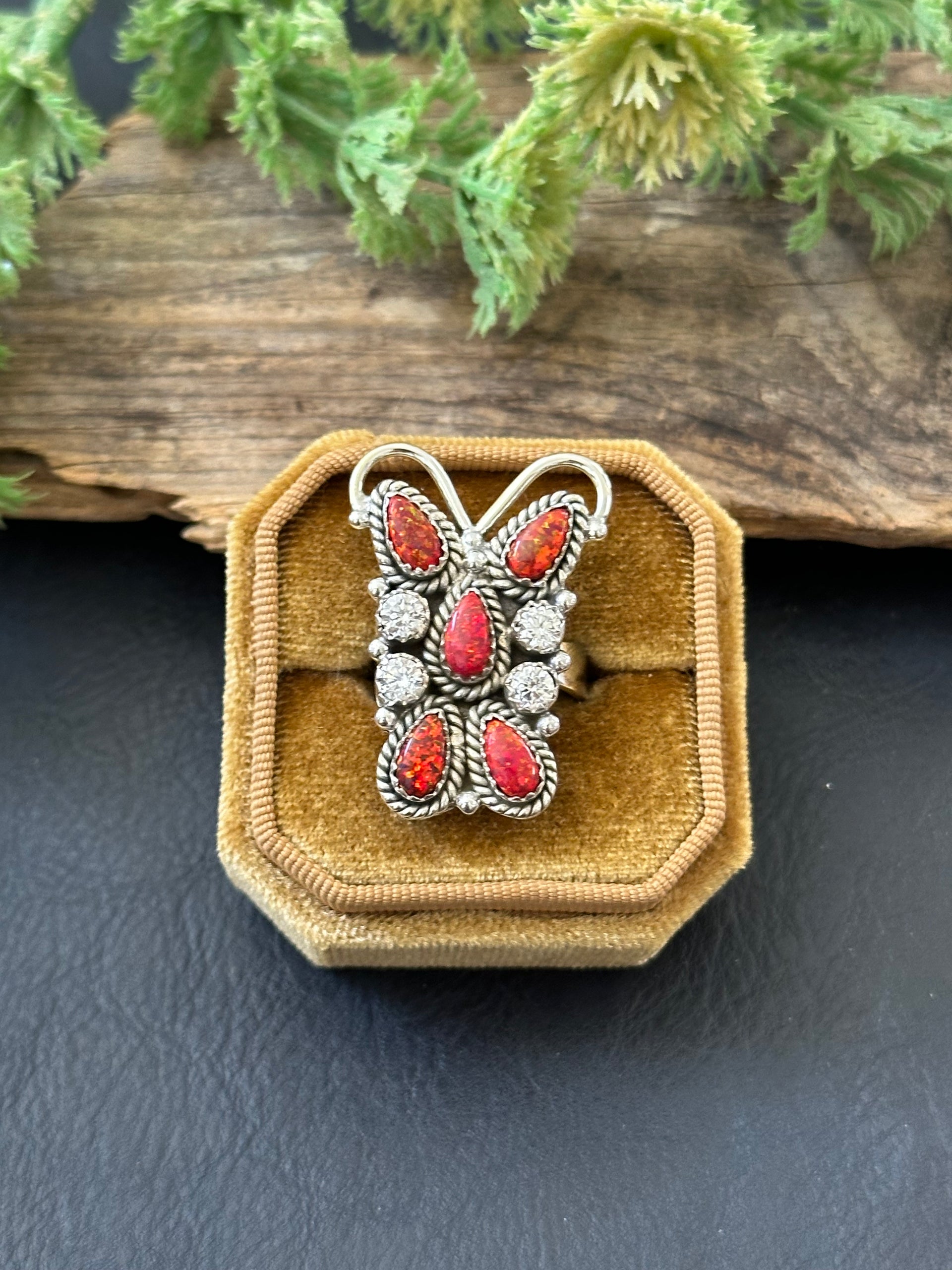 TTD “K’aalógii” Multi Stone & Sterling Silver Adjustable Cluster Ring