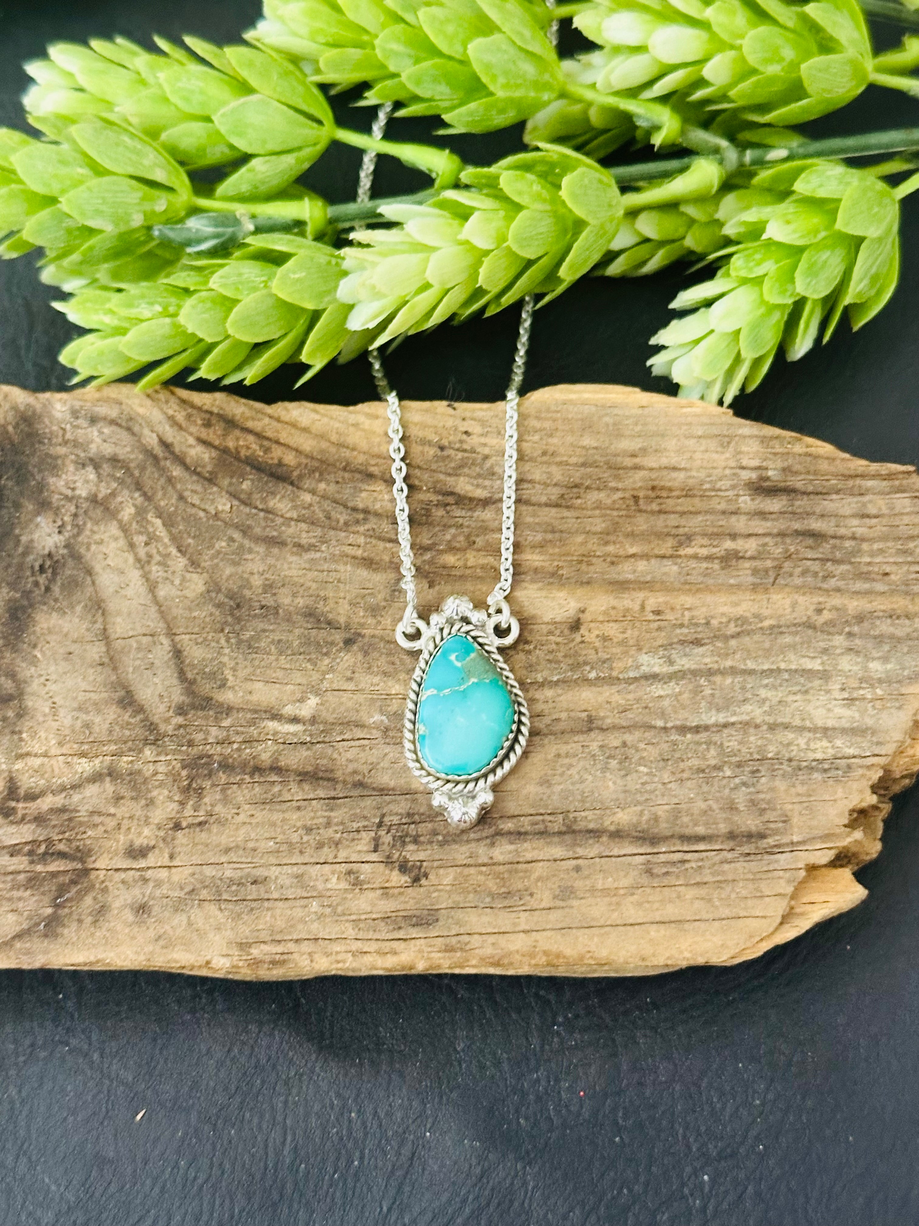 Southwest Handmade Emerald Valley Turquoise & Sterling Silver Necklace