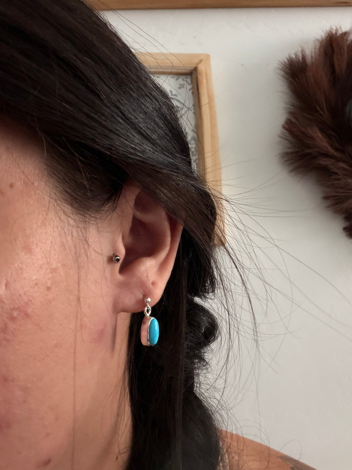 Navajo Made Sleeping Beauty Turquoise & Sterling Silver Post Dangle Earrings