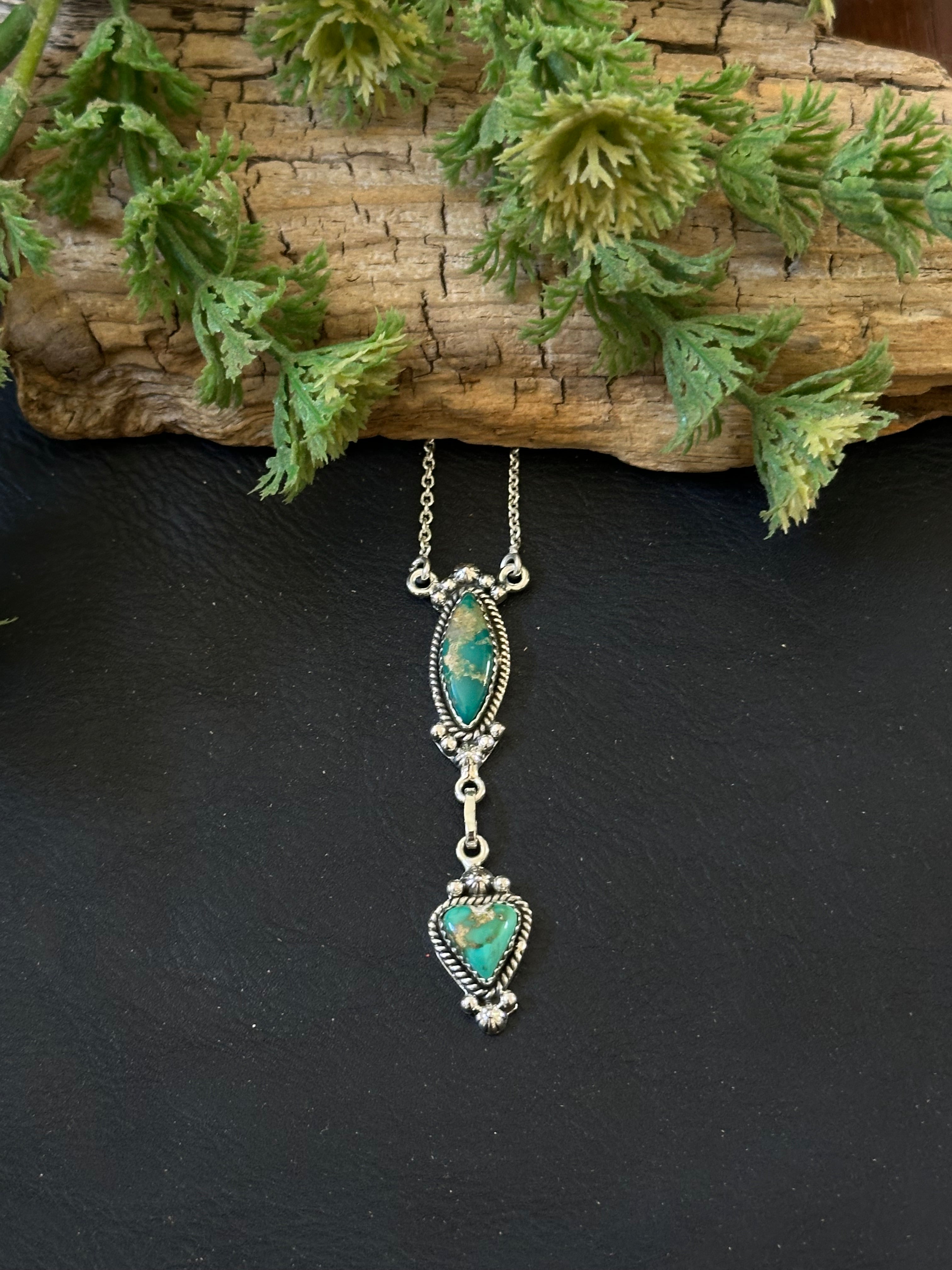 Southwest Handmade Emerald Valley Turquoise & Sterling Silver Necklace