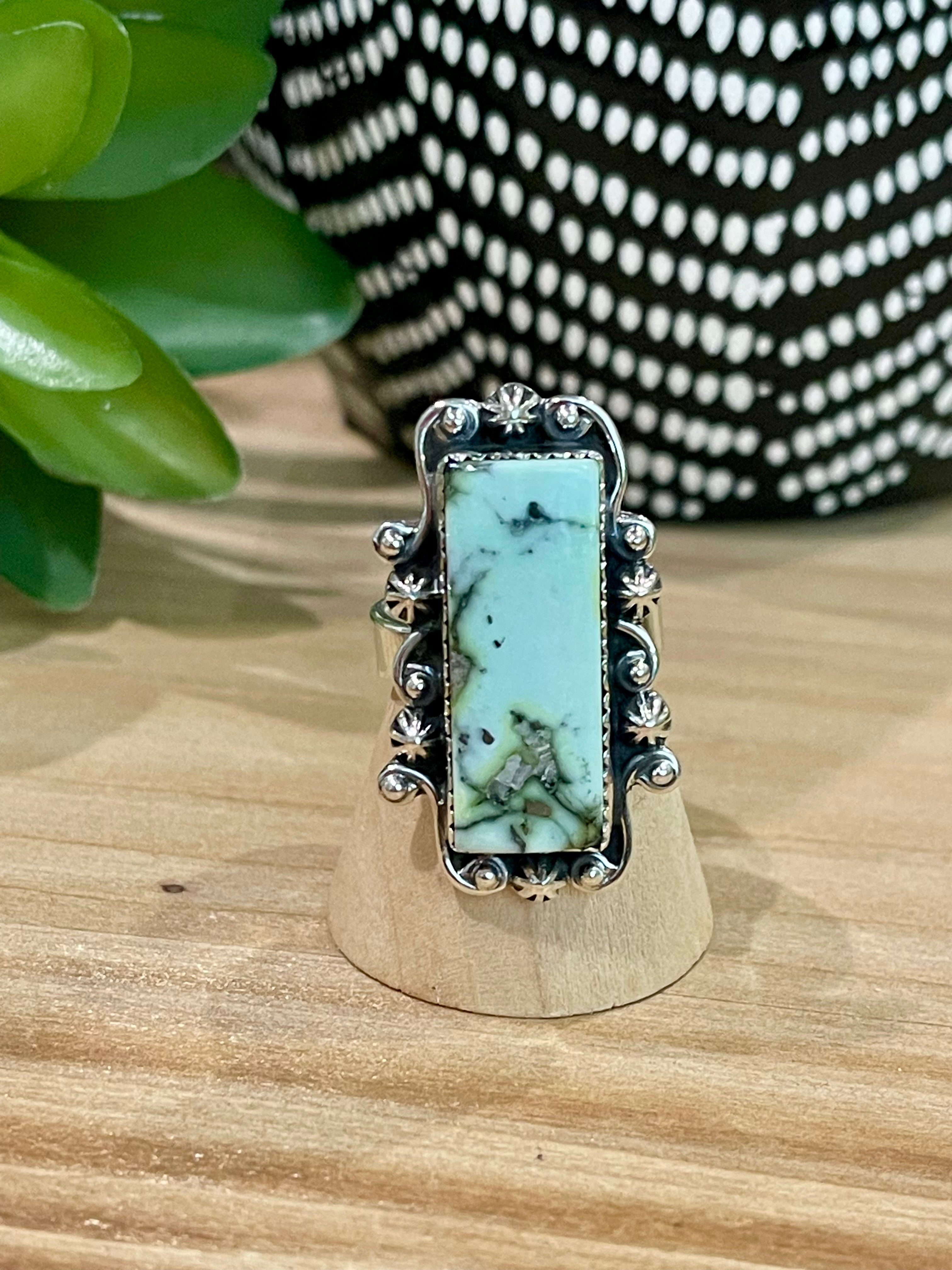 Southwest Handmade Palomino Variscite & Sterling Silver Adjustable Ring