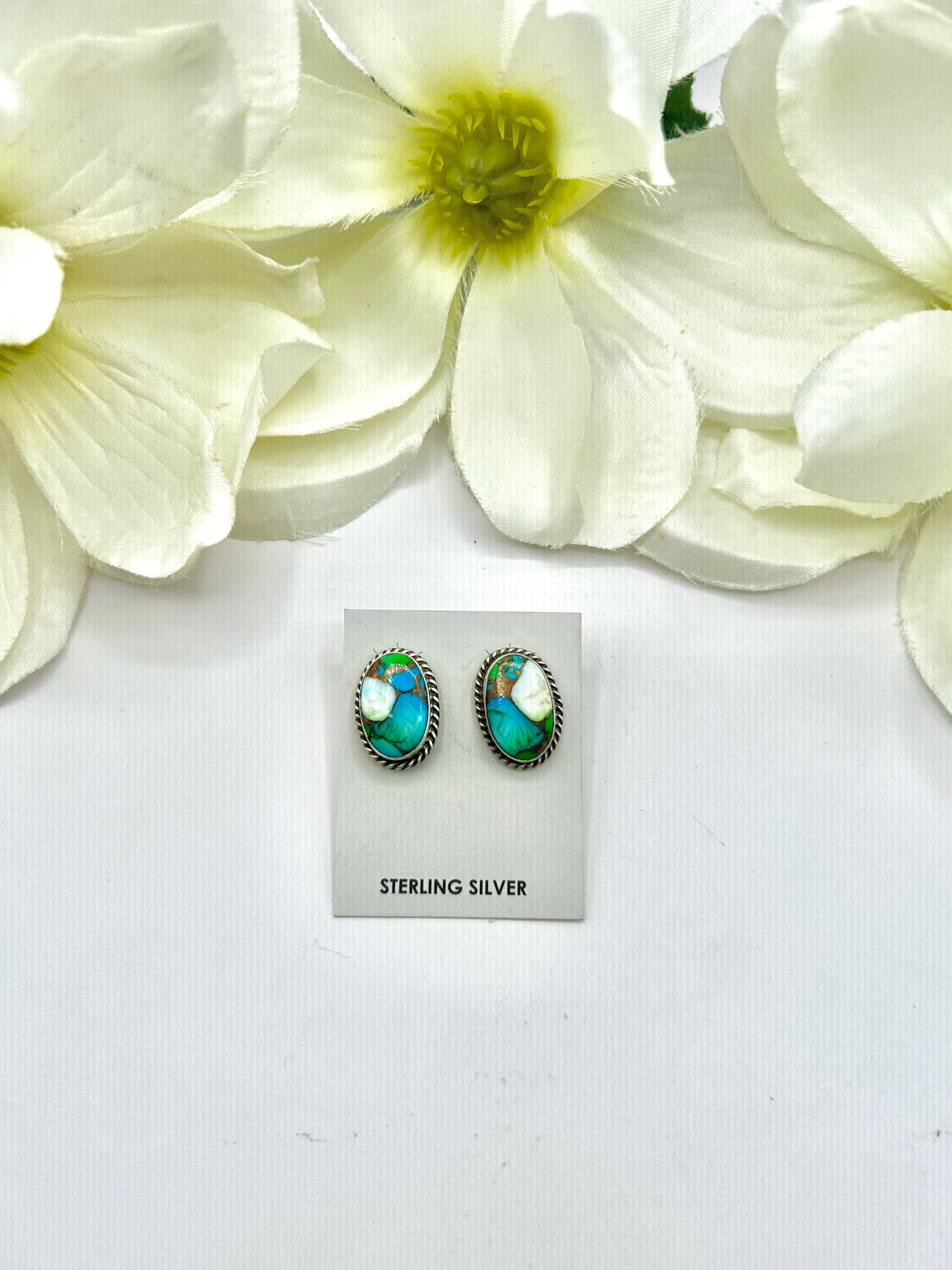 Chassity Belone Peacock Dahlia & Sterling Silver Post  Earrings