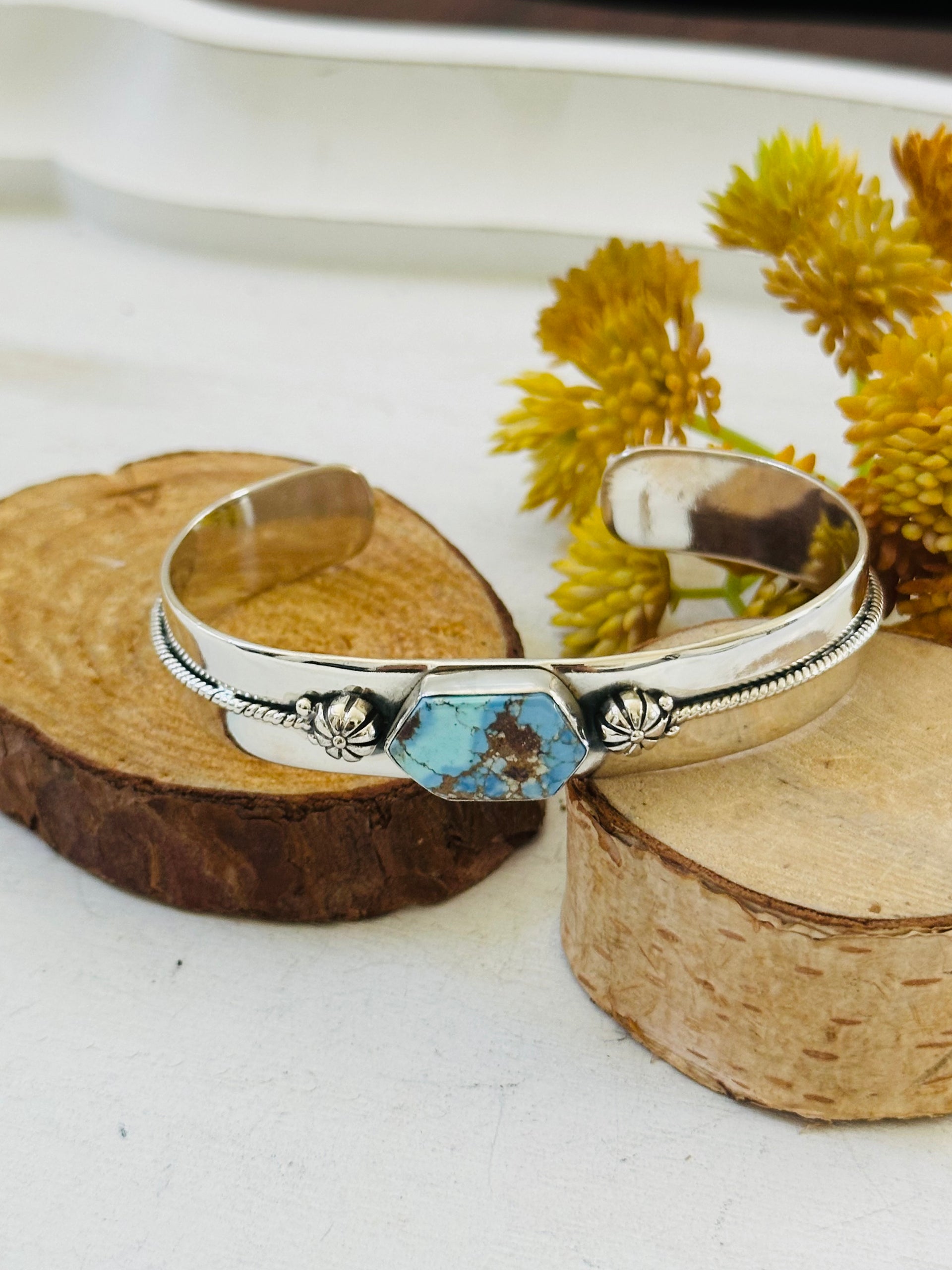 Southwest Made Golden Hills Turquoise & Sterling Silver Cuff Bracelet