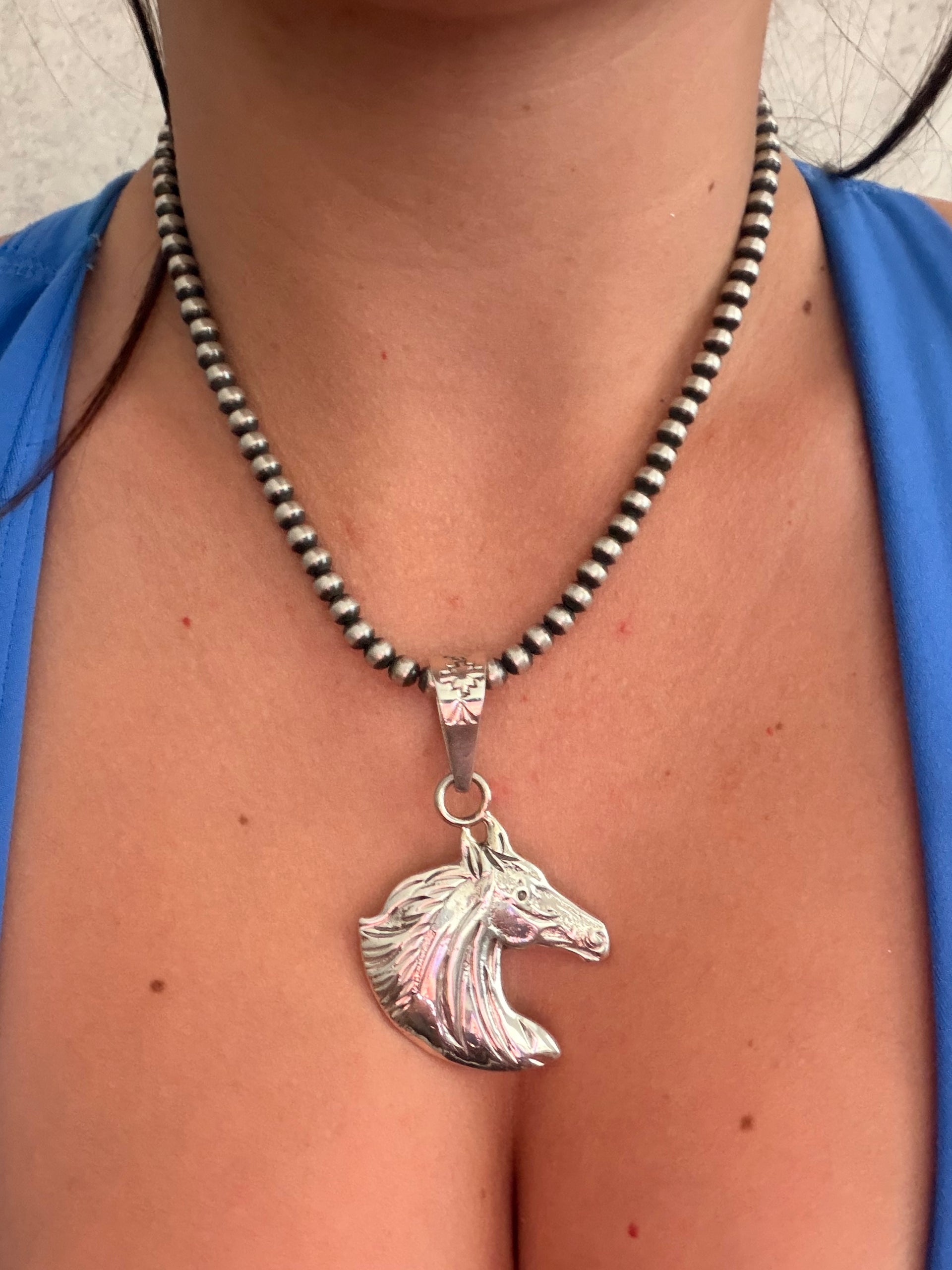 Navajo Made Sterling Silver Horse Pendant