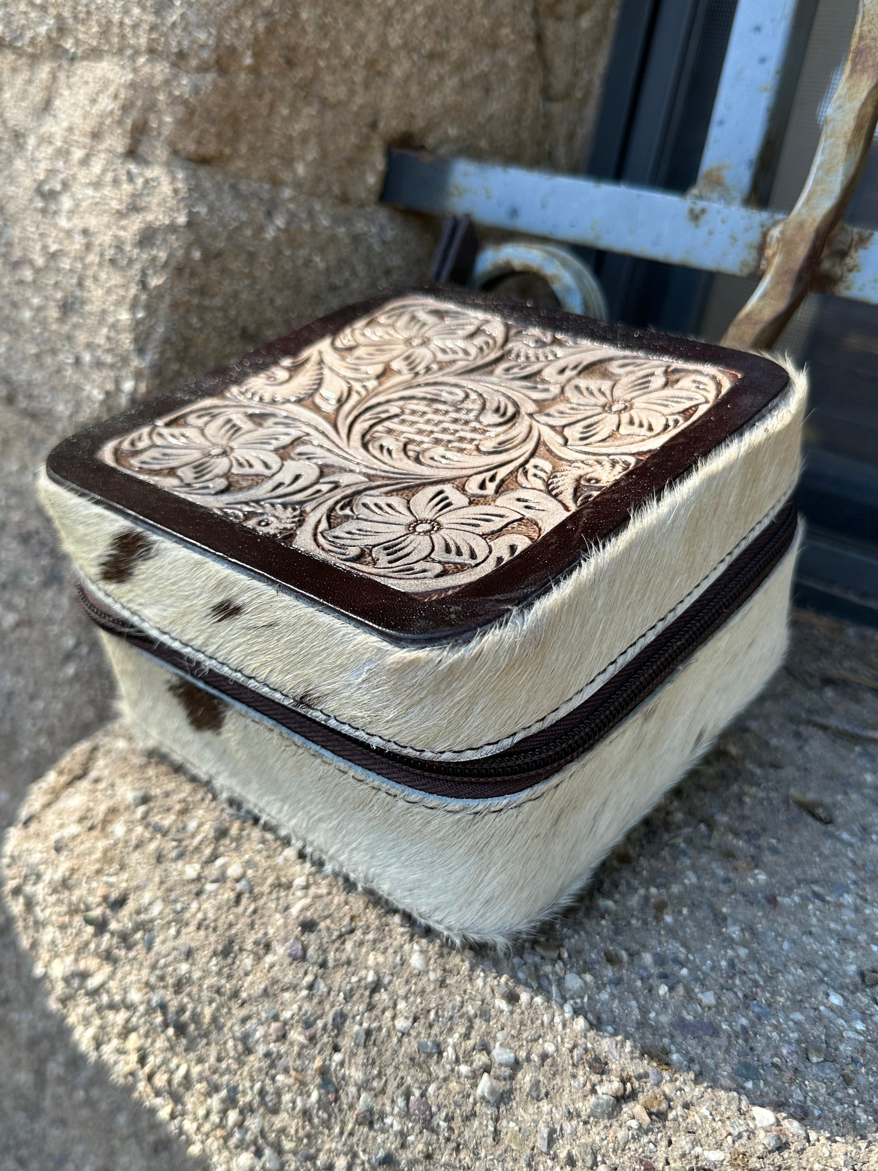 Genuine Tooled Leather Cowhide Jewelry Box