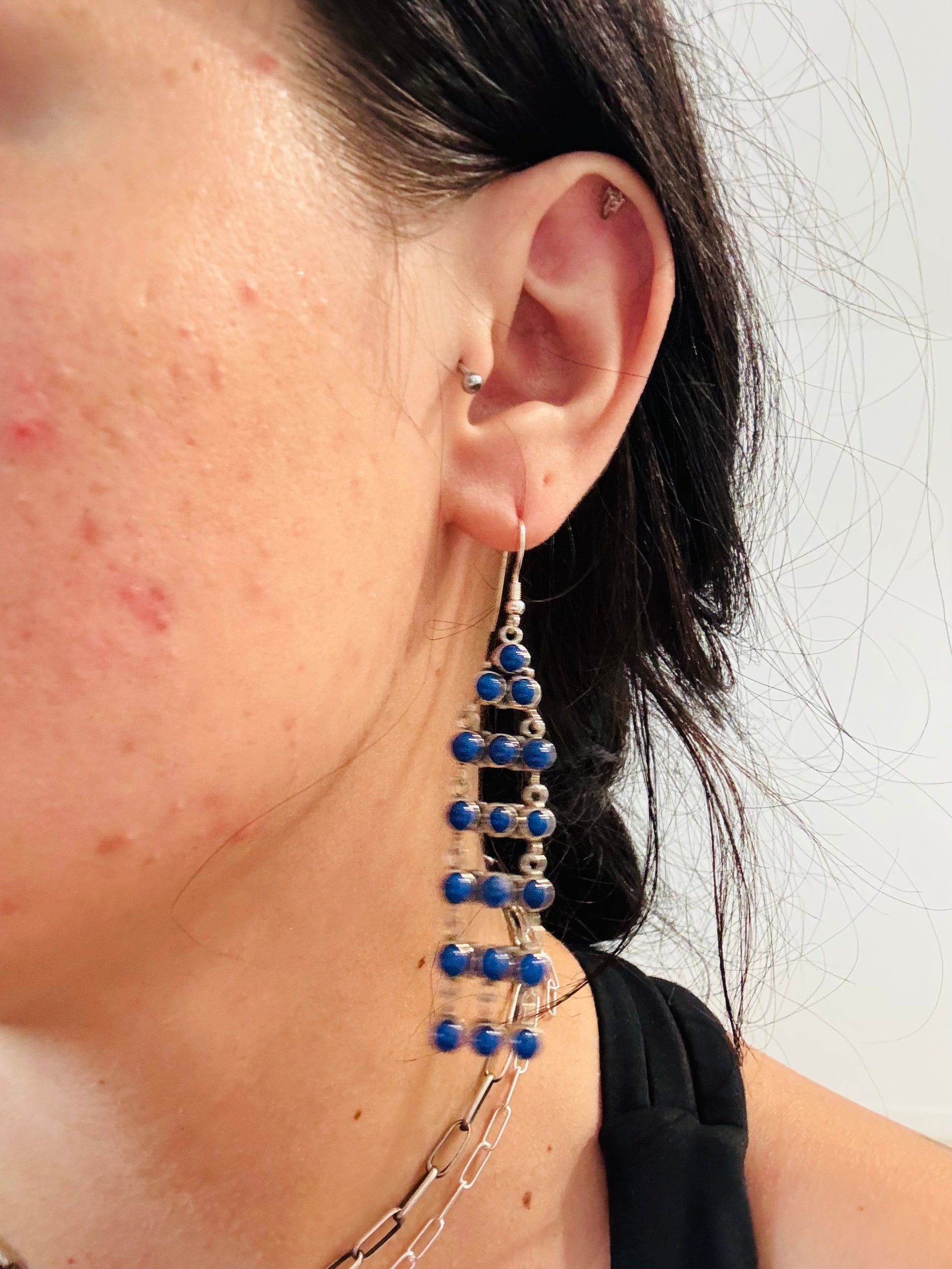 Southwest Made Lapis & Sterling Silver Dangle Earrings