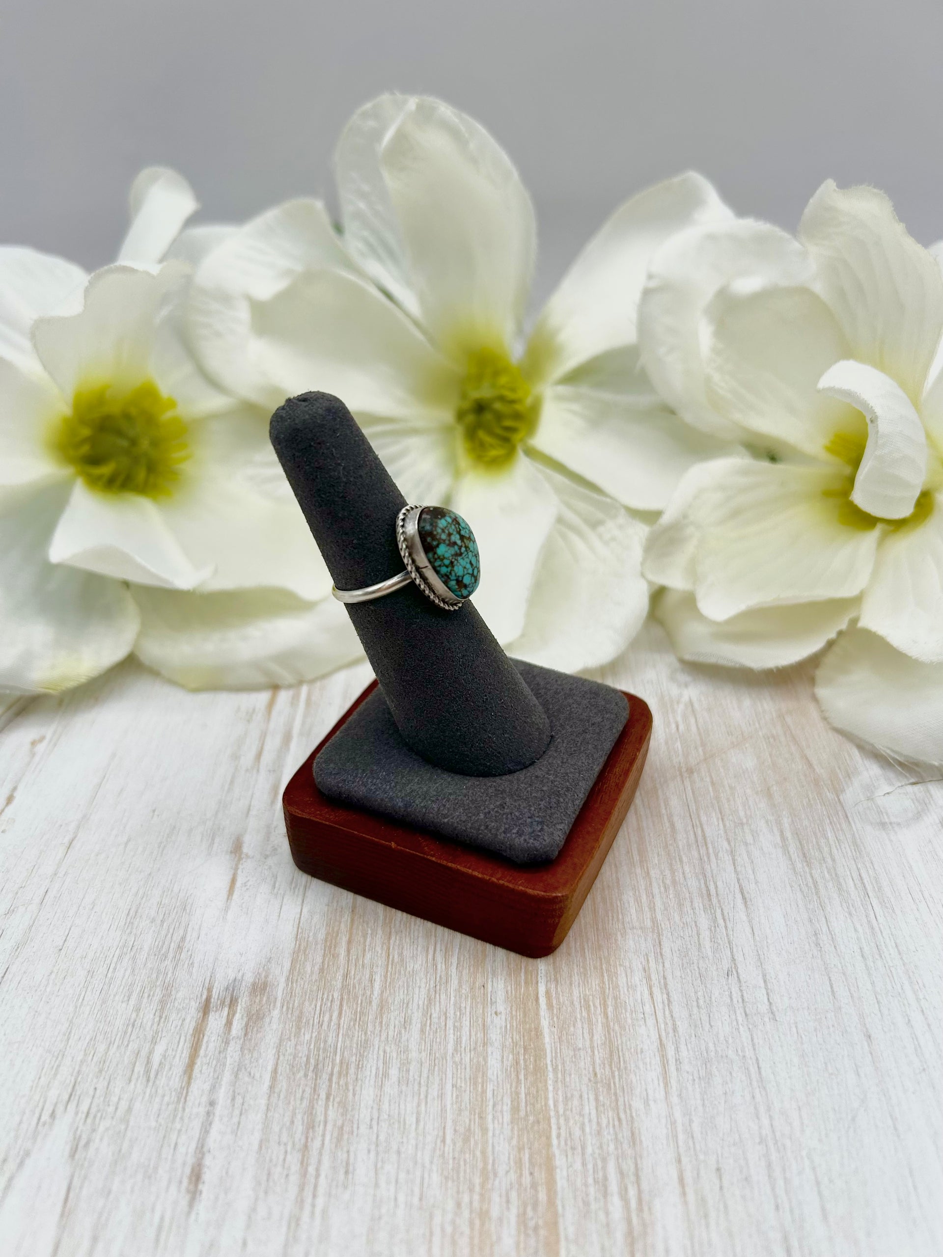 Navajo Made #8 Turquoise & Sterling Silver Ring Size 6