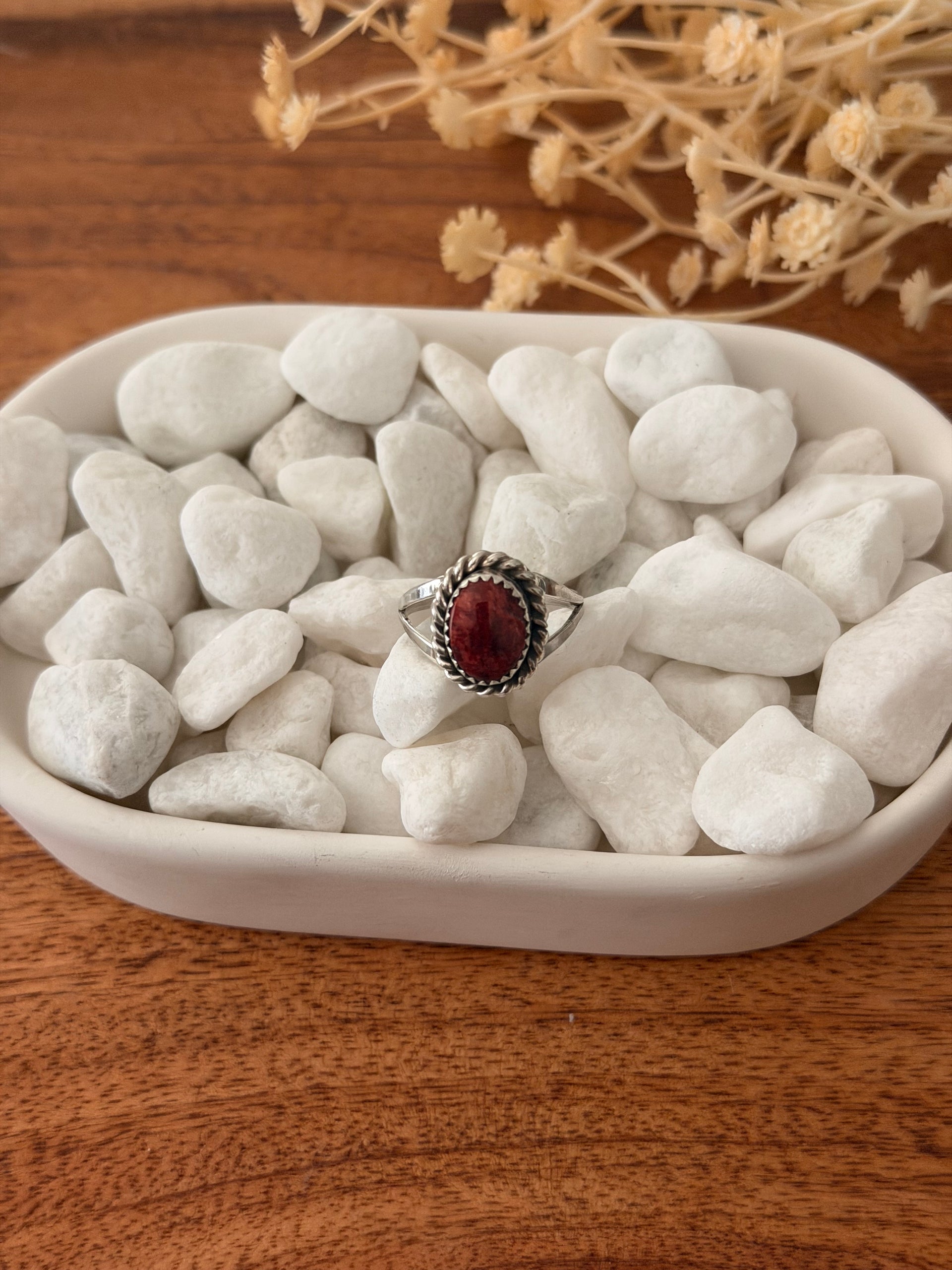 Navajo Made Spiny Oyster & Sterling Silver Ring Size 8.25