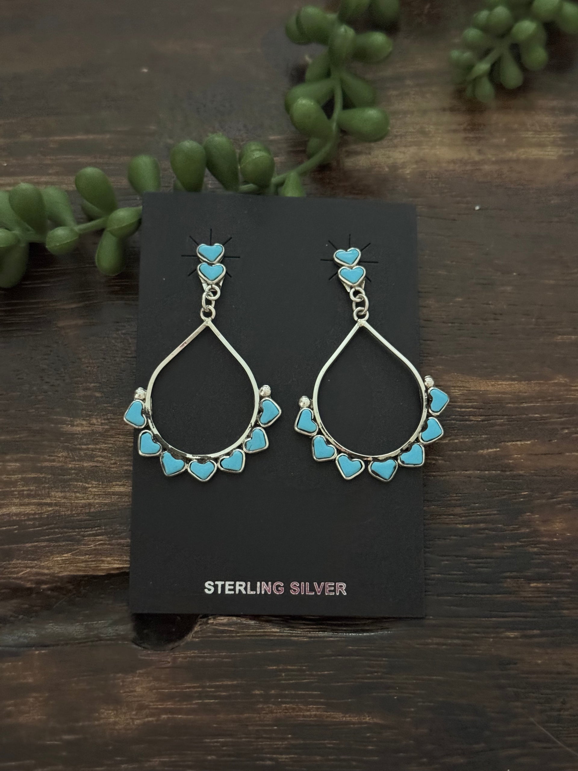 Zuni Made Turquoise & Sterling Silver Post Dangle Earrings