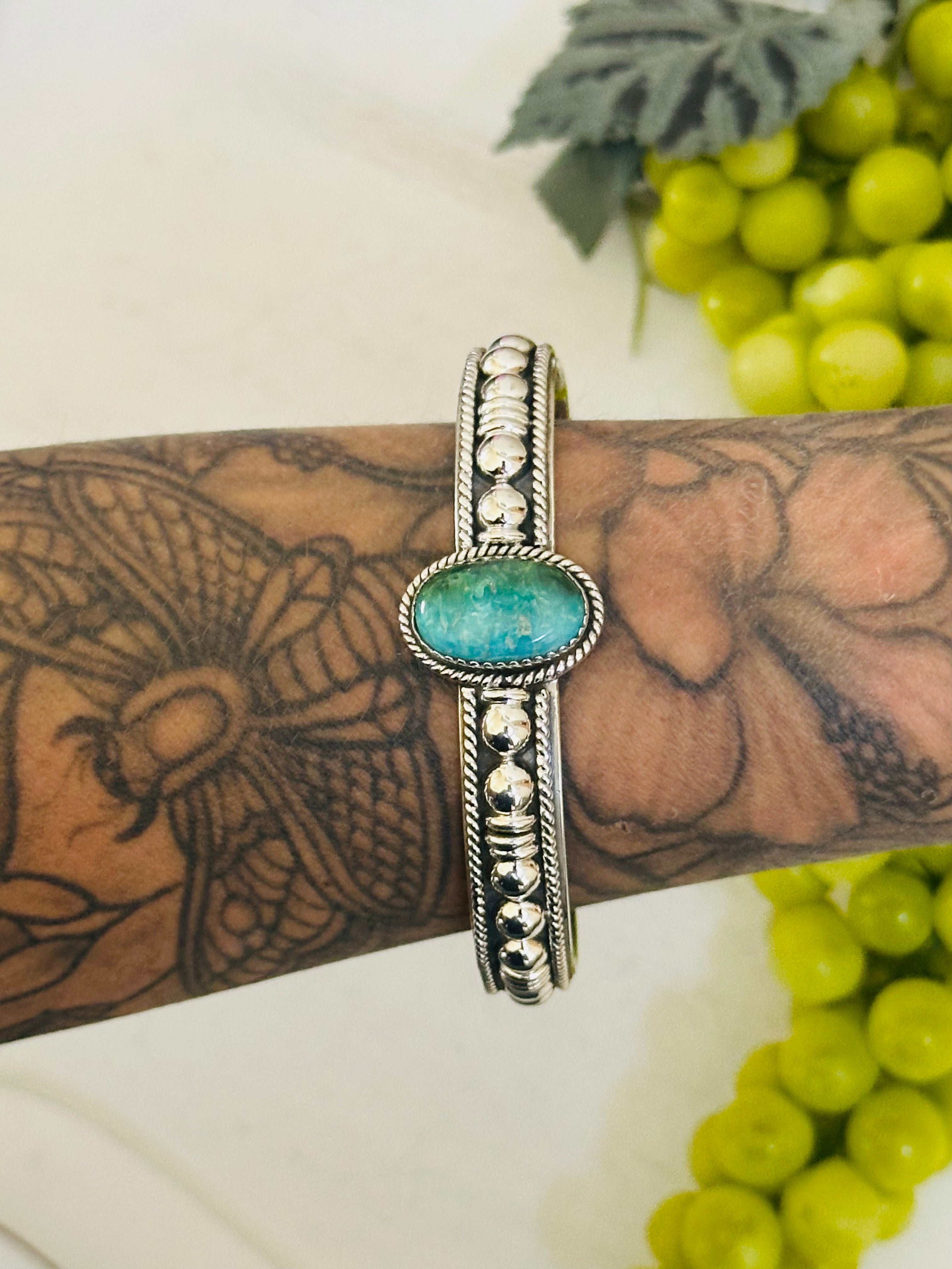 Southwest Made Emerald Valley Turquoise & Sterling Silver Cuff Bracelet