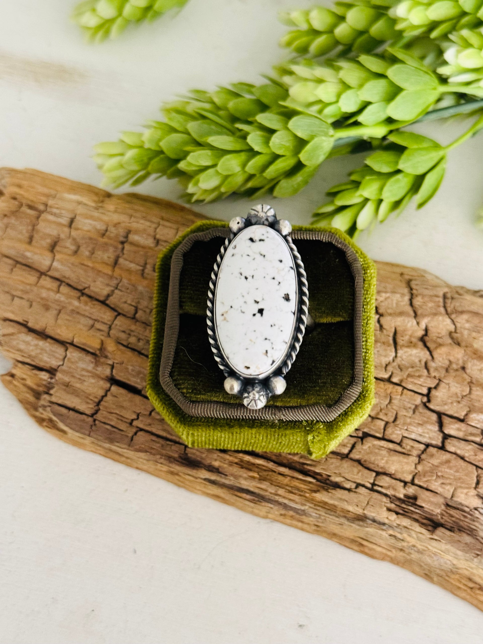 Augustine Largo White Buffalo & Sterling Silver Adjustable Ring