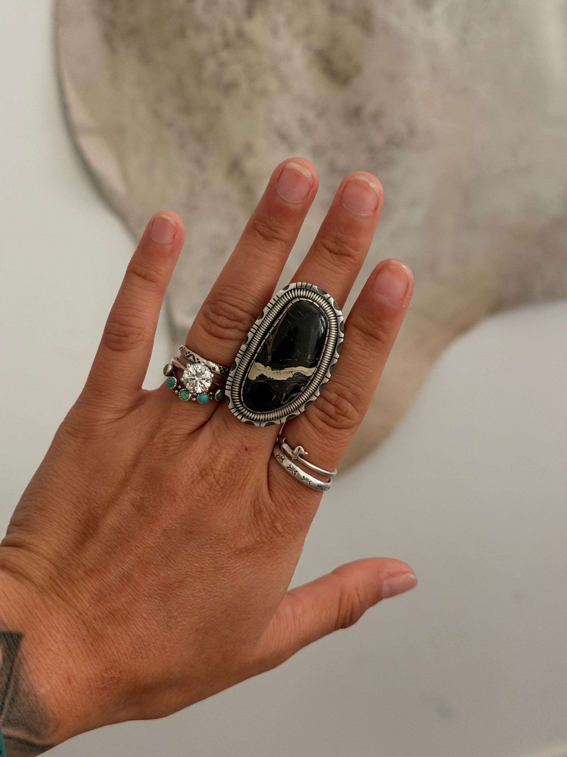 Walker Vandever Black Jack Turquoise & Sterling Silver Ring Size 9.25