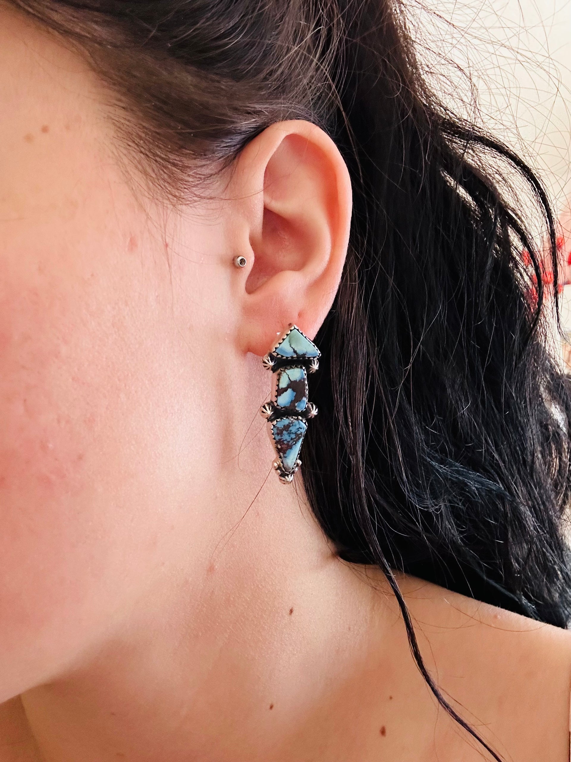 Southwest Handmade Golden Hills Turquoise & Sterling Silver Post Dangle Earrings