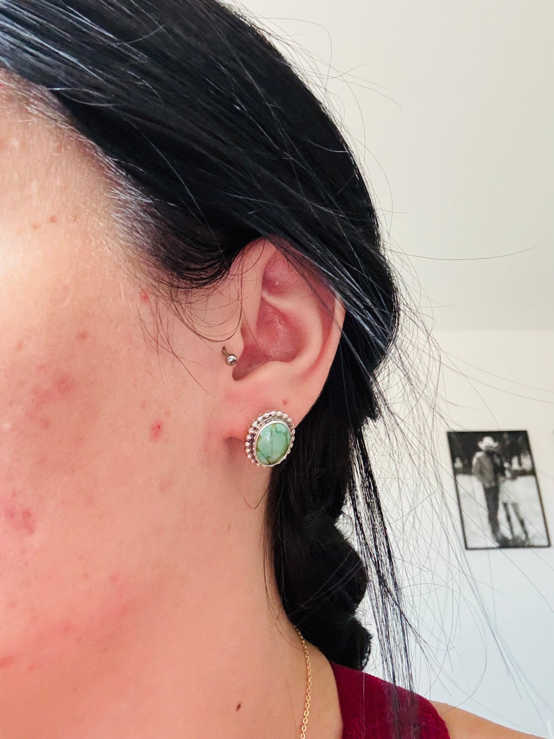 Navajo Made Sonoran Mountain Turquoise & Sterling Silver Post Earrings