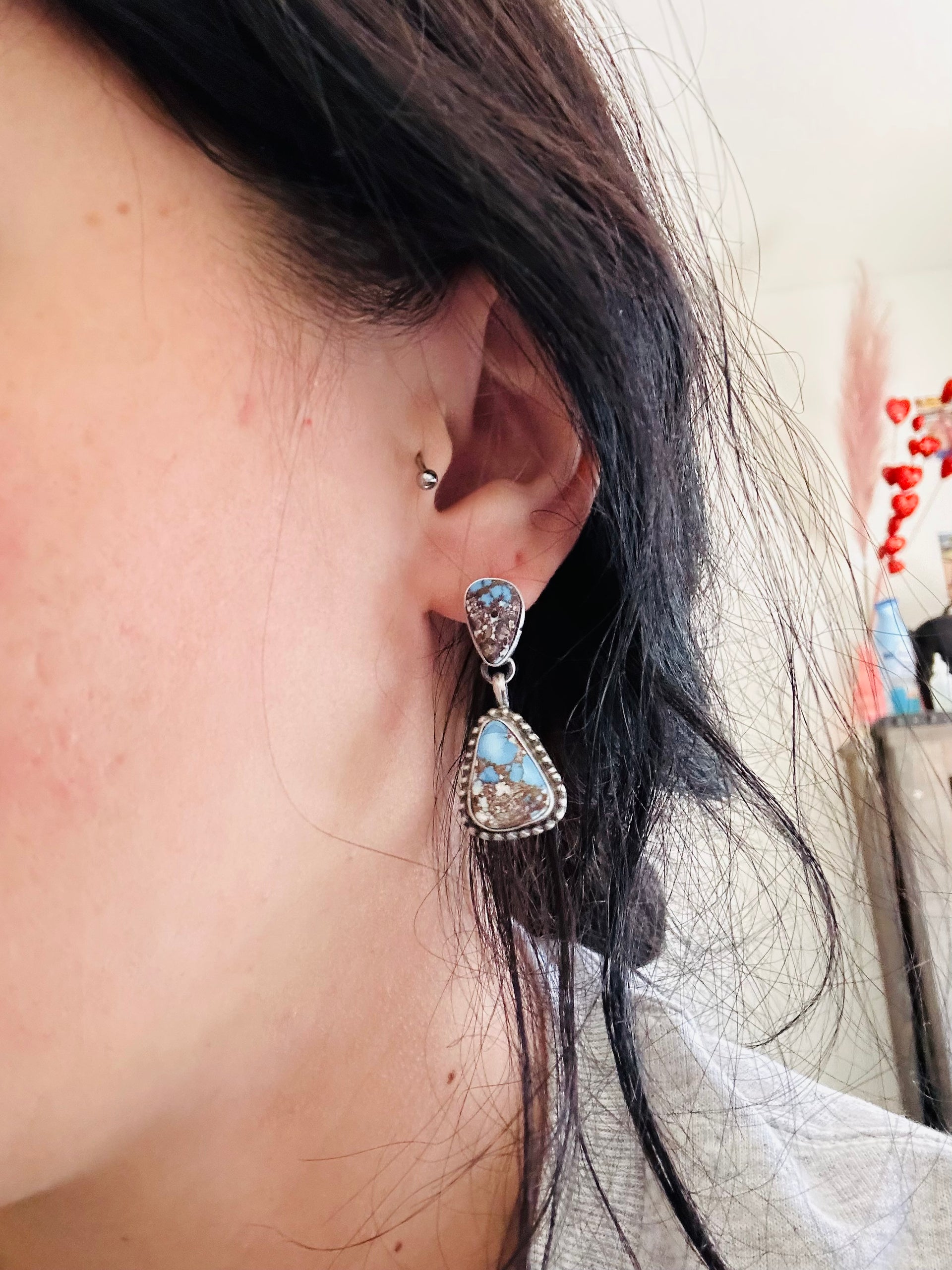 Lorenzo Juan Golden Hills Turquoise & Sterling Silver Post Dangle Earrings
