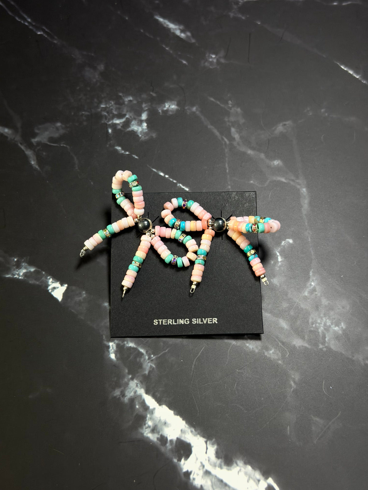 Navajo Strung Multi Stone & Sterling Silver Beaded Post Bow Earrings