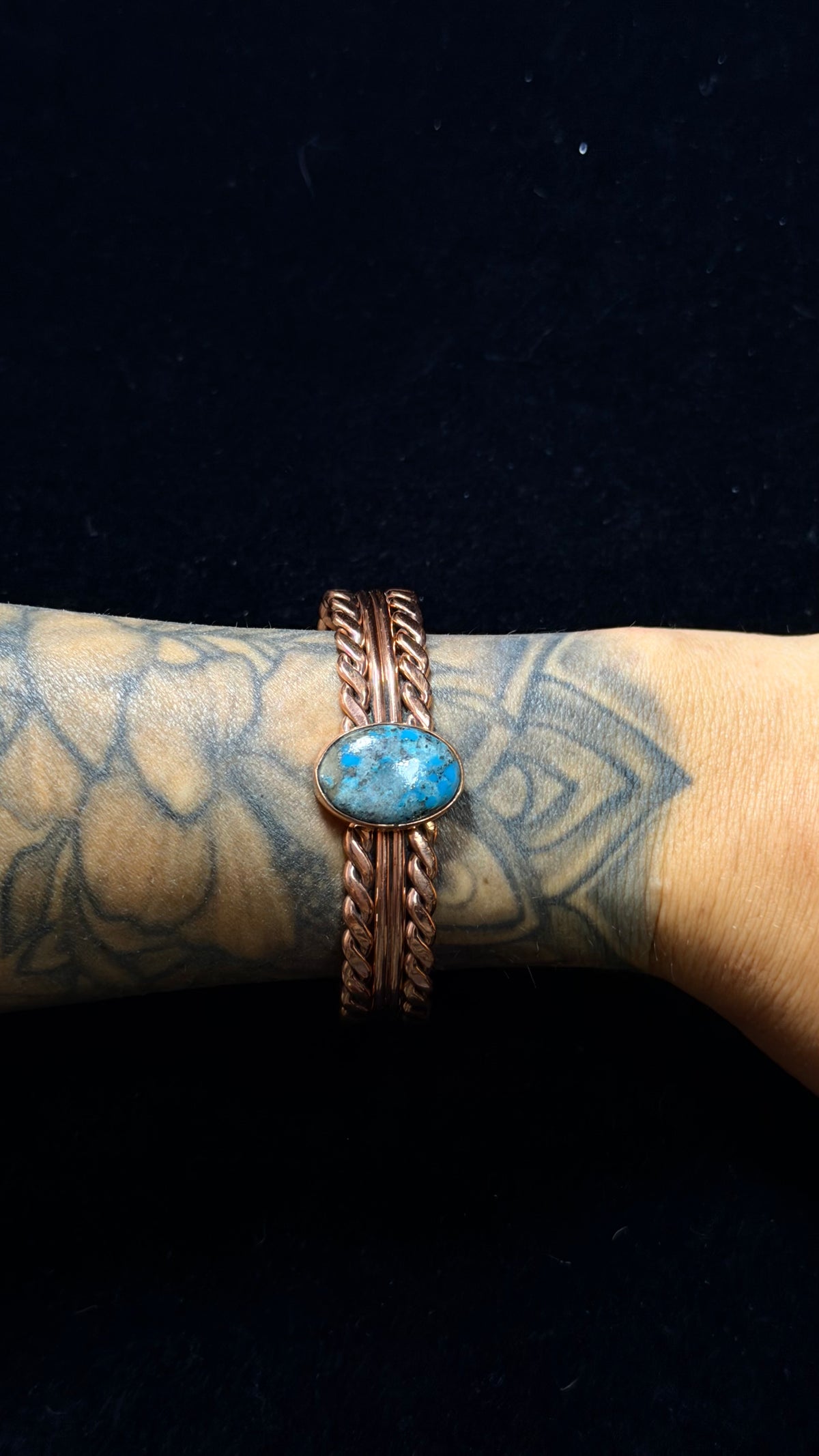 Navajo Made Kingman Turquoise & Copper Cuff Bracelet